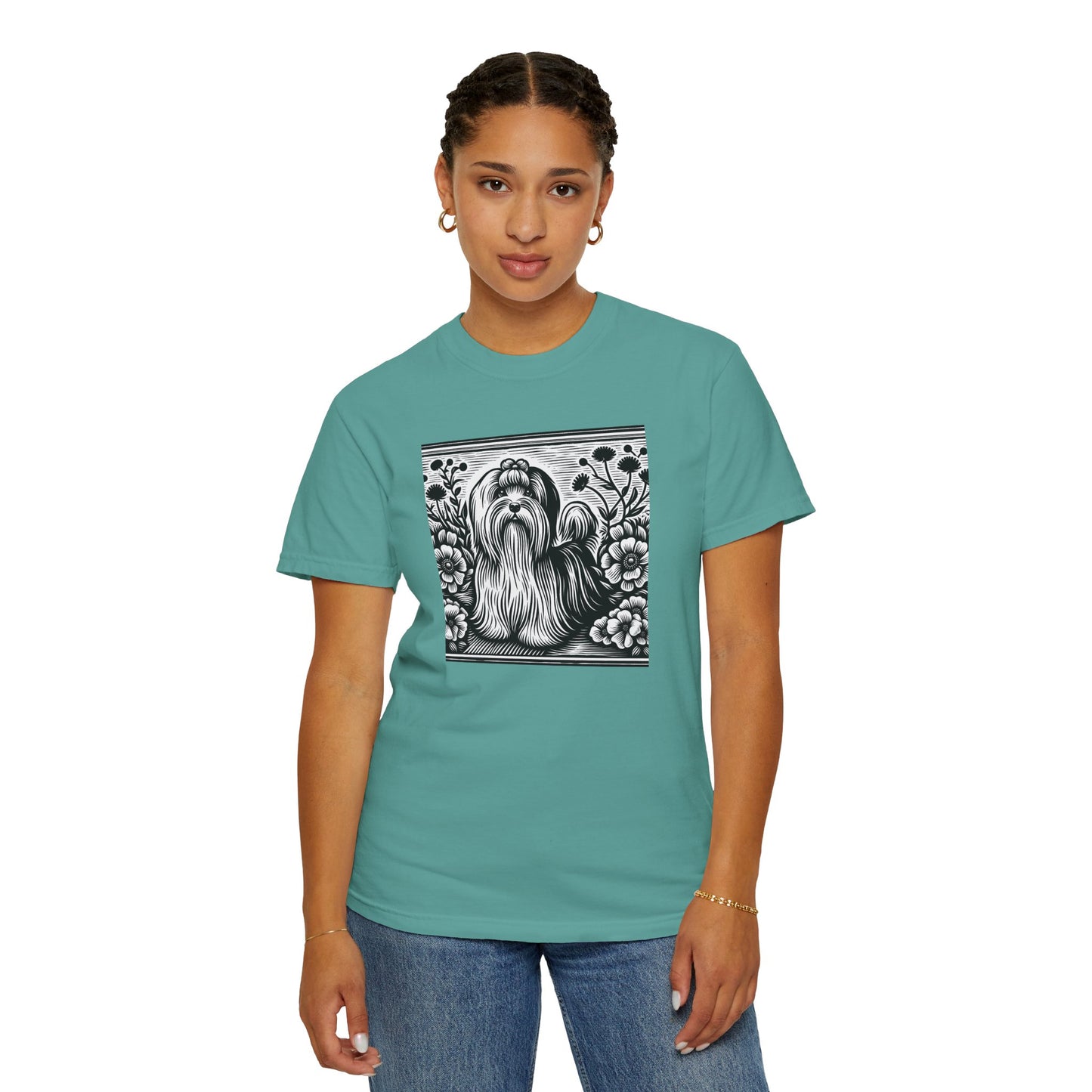 Havanese - Unisex Garment-Dyed T-shirt with Floral Dog Design - Perfect for Pet Lovers