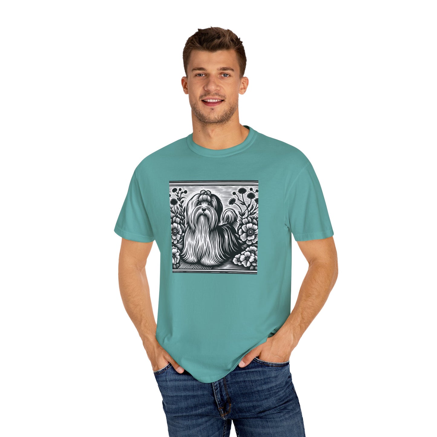 Havanese - Unisex Garment-Dyed T-shirt with Floral Dog Design - Perfect for Pet Lovers