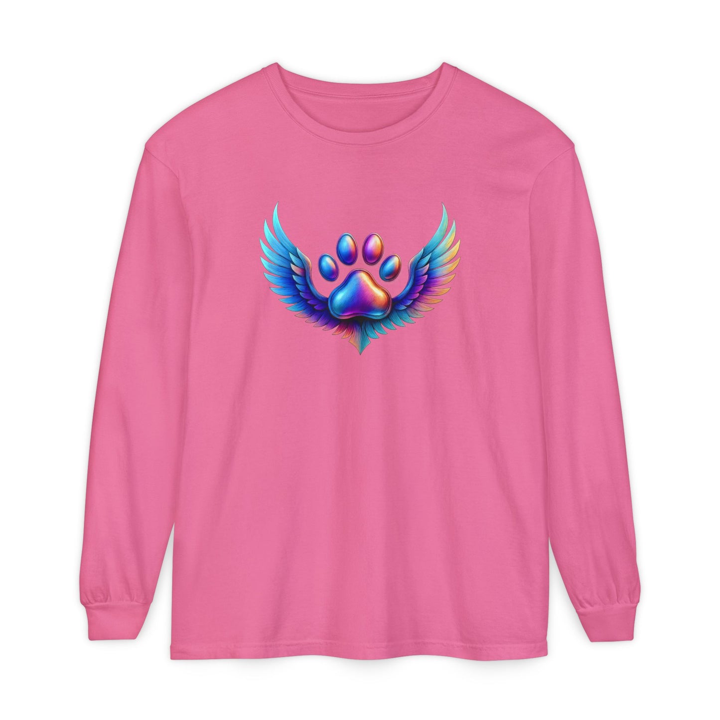Colorful Paw Print Long Sleeve T-Shirt, Animal Lover Gift, Pet Memorial Tee, Winged Paw Shirt, Unisex Graphic Tee