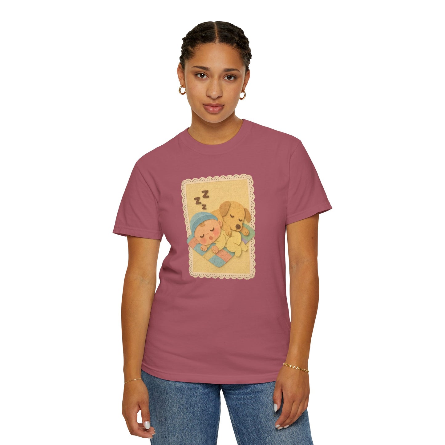 Cute Dreamy T-Shirt, Cartoon Sleepy Baby and Puppy Design, Cozy Gift for Kids, Fun Sleepwear, Nursery Decor, Pet Lover Gift
