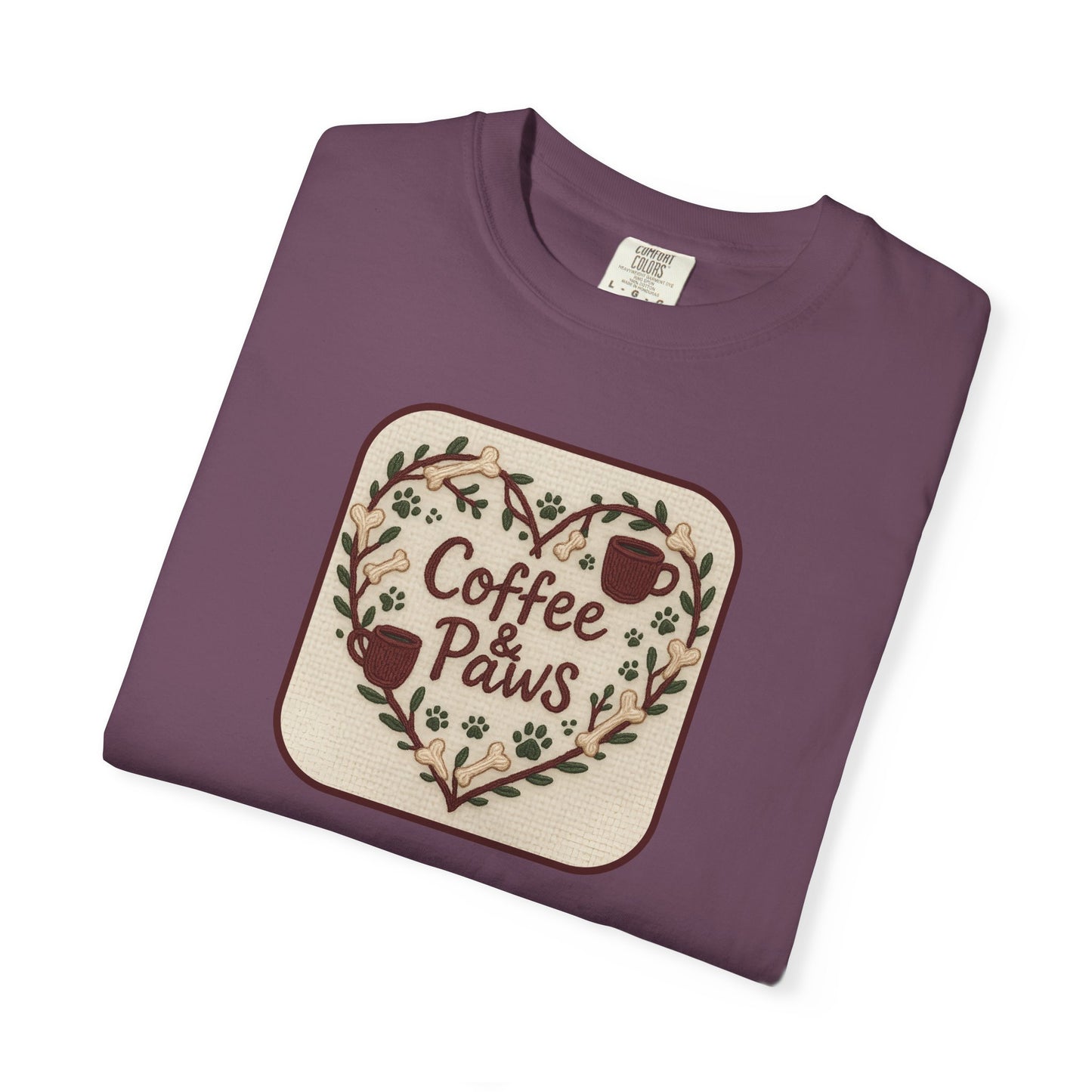 Coffee Paws Unisex Garment-Dyed T-shirt, Cute Coffee Lover Tee, Gift for Dog Owners, Nature-Inspired Shirt, Cozy Casual Wear