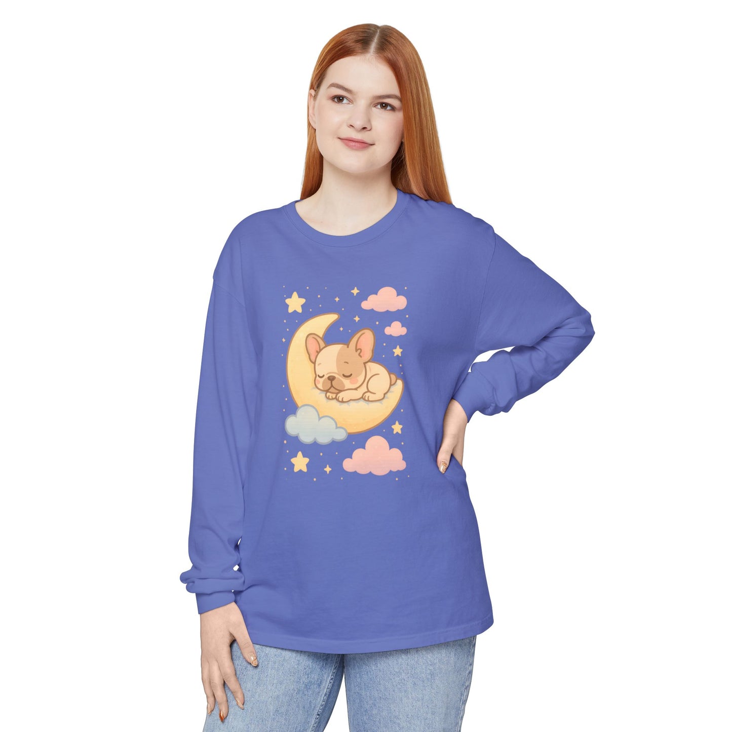 Cozy Dog-Themed Long Sleeve T-Shirt for Pet Lovers, Cute Sleepy Dog Shirt, Gift for Dog Moms, Relaxed Style Shirt, Perfect for Fall