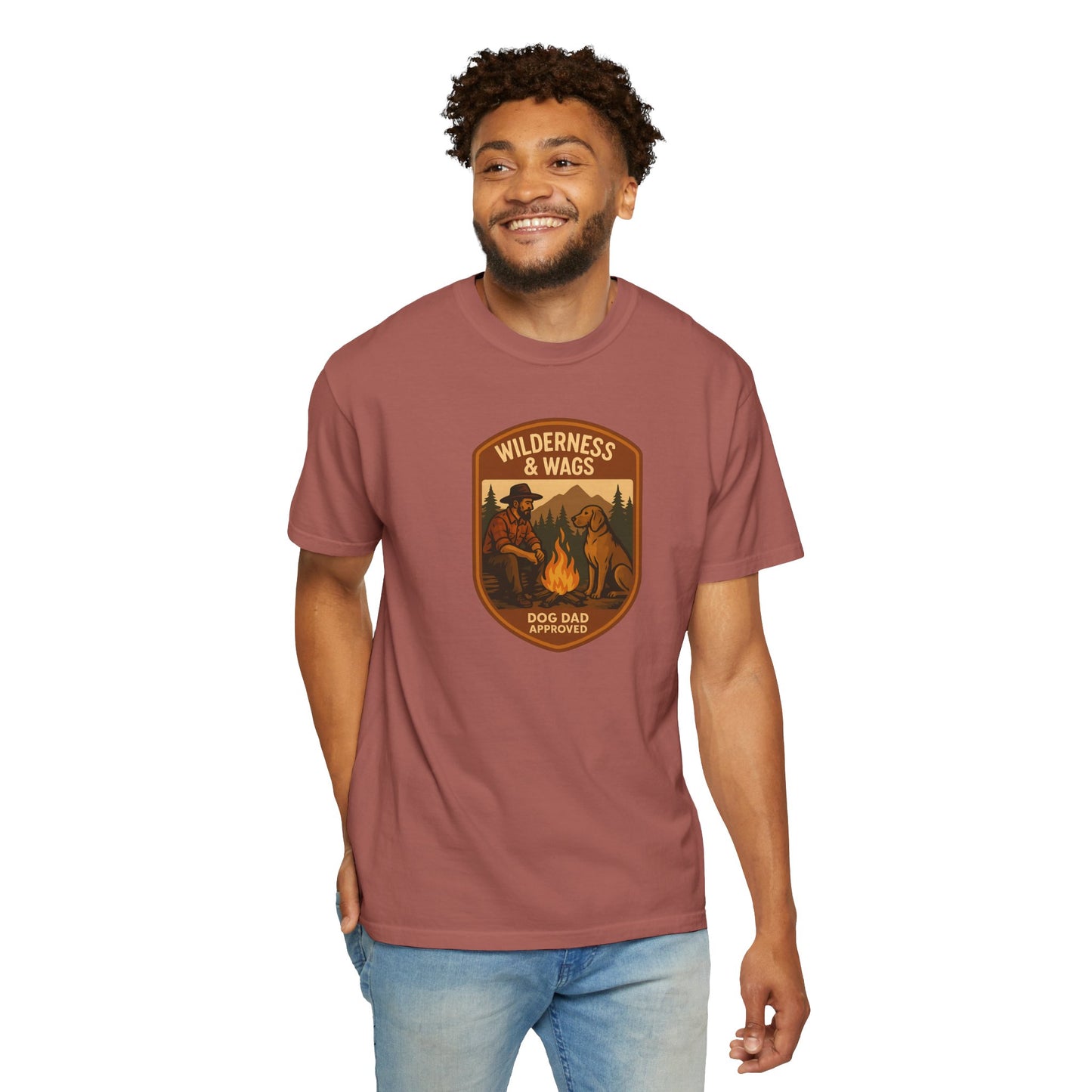 Wilderness & Wags Dog Dad Unisex T-Shirt, Dog Lover Gift, Camping Tee, Father’s Day Apparel, Nature-Inspired Shirt
