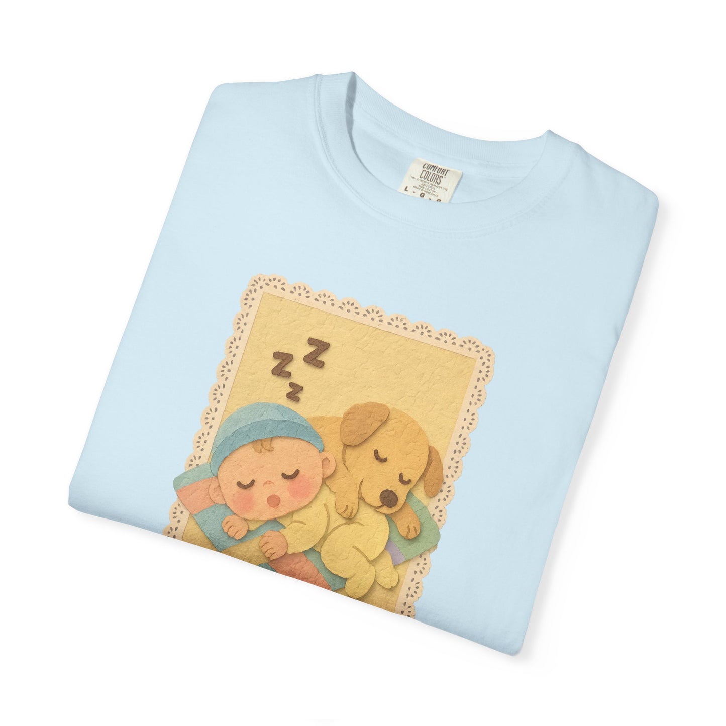 Cute Dreamy T-Shirt, Cartoon Sleepy Baby and Puppy Design, Cozy Gift for Kids, Fun Sleepwear, Nursery Decor, Pet Lover Gift