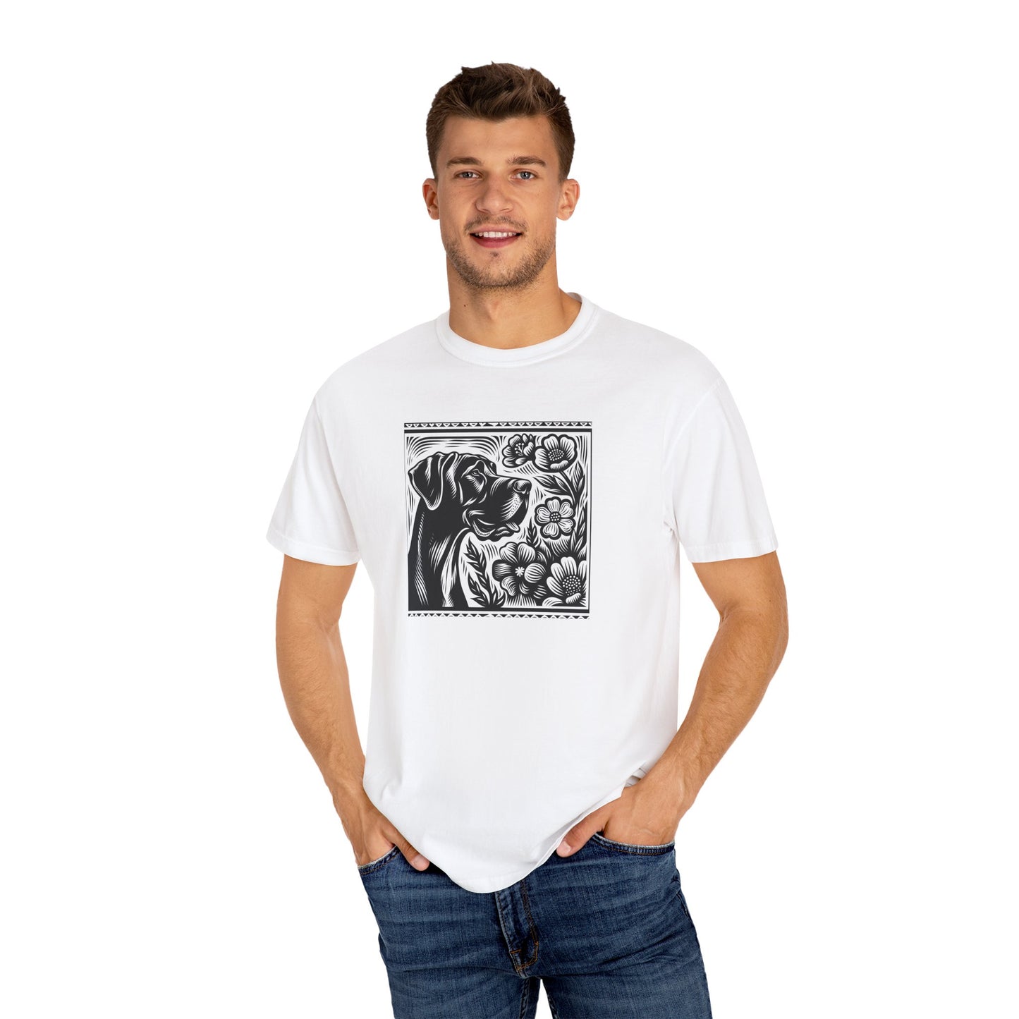 Great Dane Dog Lover's Floral Print T-Shirt | Unisex Garment-Dyed Tee