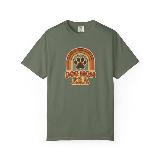 Dog Mom Era T-Shirt, Unisex Garment-Dyed Tee, Pet Lover Apparel, Gift for Dog Moms, Casual Everyday Wear, Rainbow Design