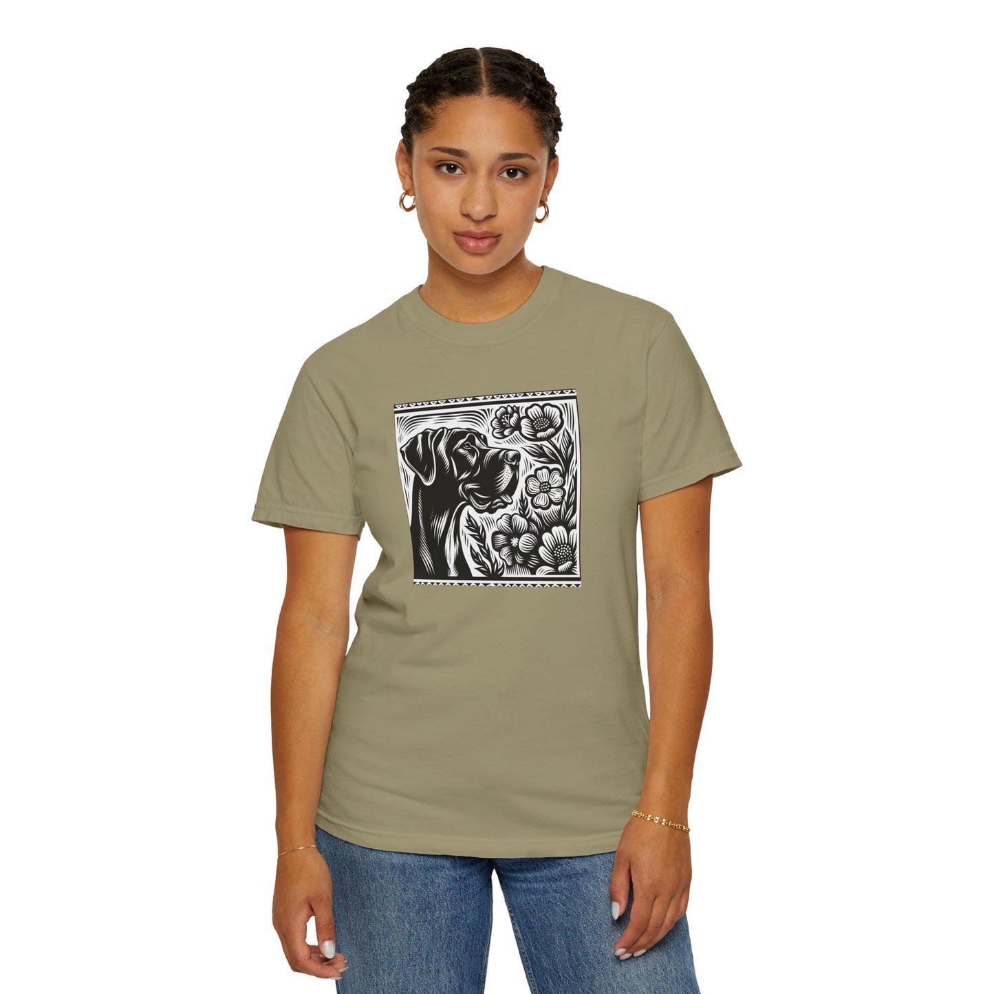 Great Dane Dog Lover's Floral Print T-Shirt | Unisex Garment-Dyed Tee
