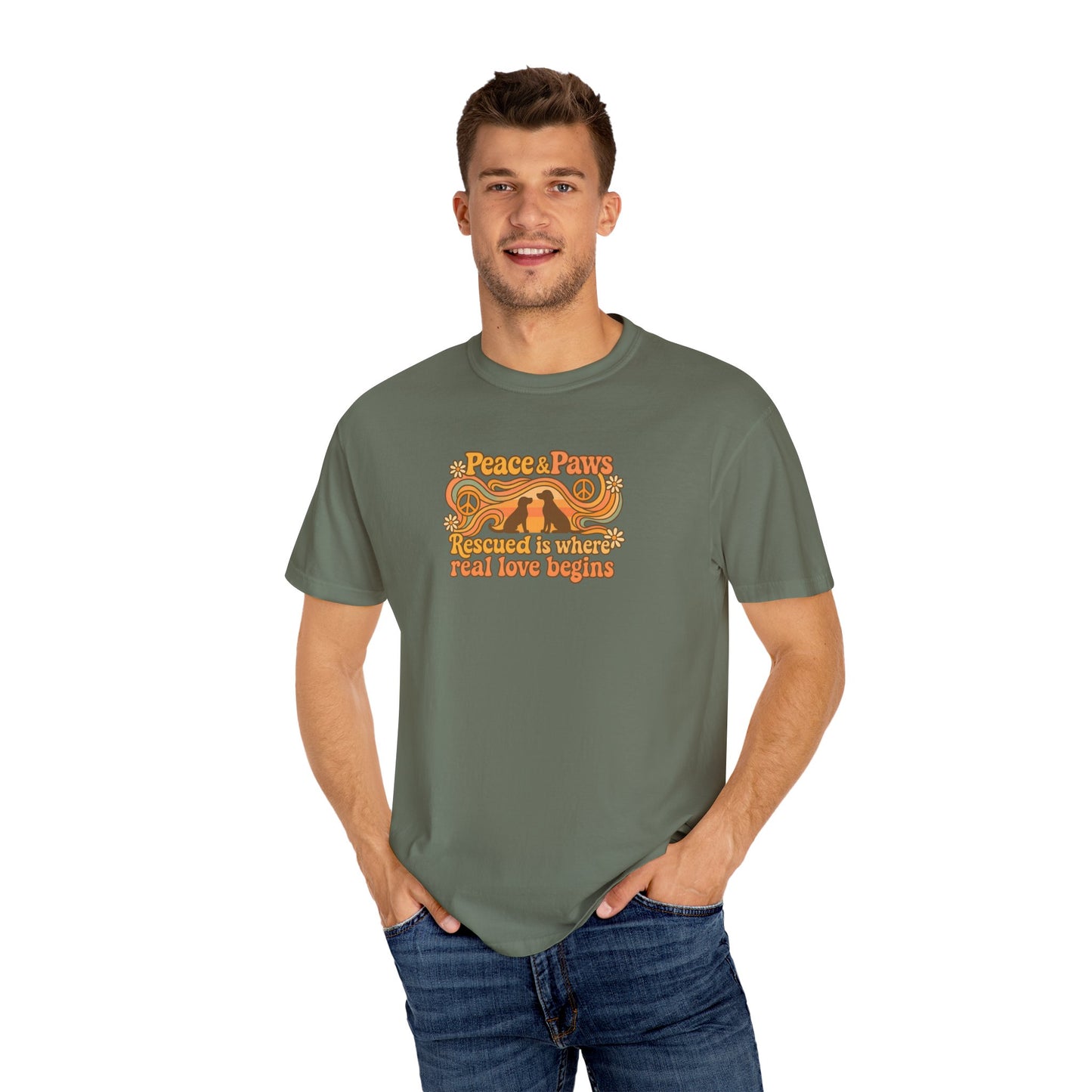 Peace & Paws T-Shirt, Perfect Gift for Couples, Vintage Style Tee, Unisex Casual Wear, Summer Fashion, Statement Shirt