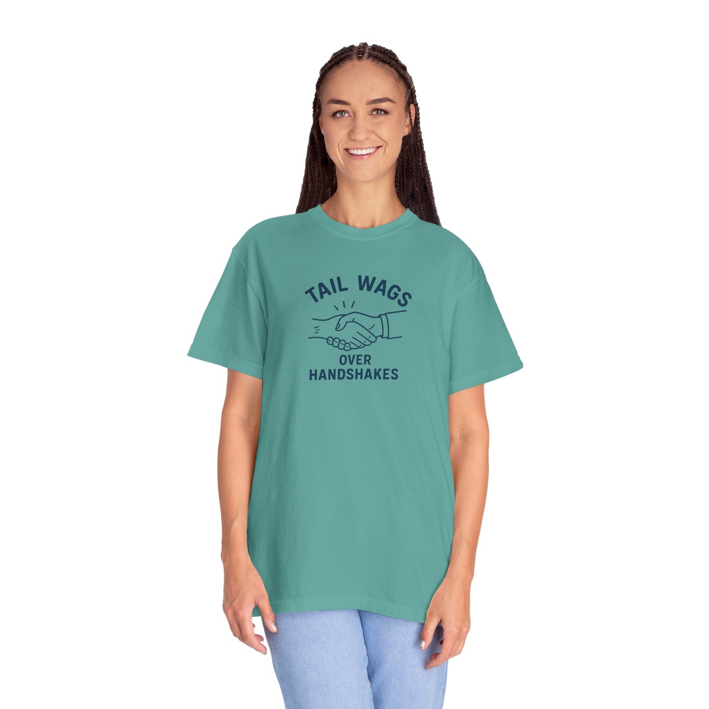 Tail wags over hand shakes Dog Dad T-Shirt