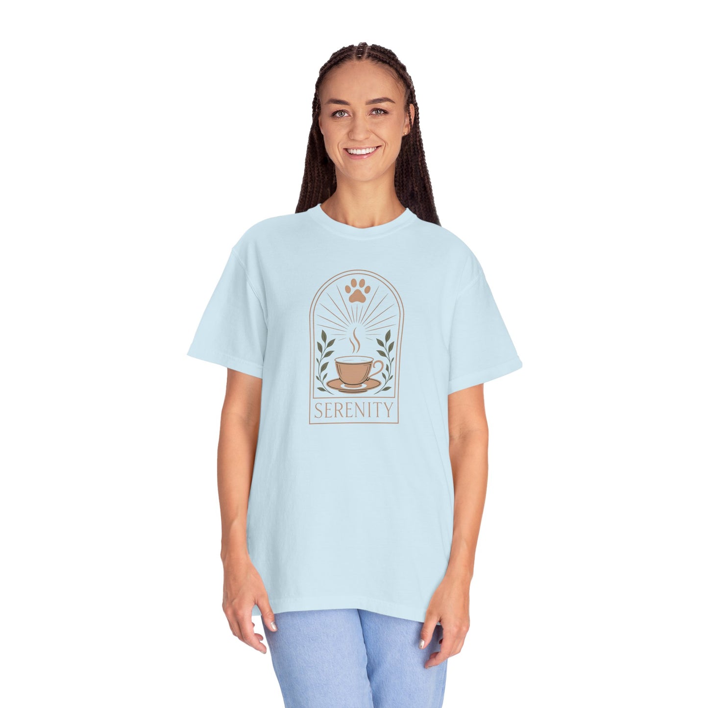 Serenity Coffee and Paws T-Shirt, Unisex Garment-Dyed Tee for Comfort, Perfect Gift for Pet Owners, Relaxation Apparel, Summer Casual [...]