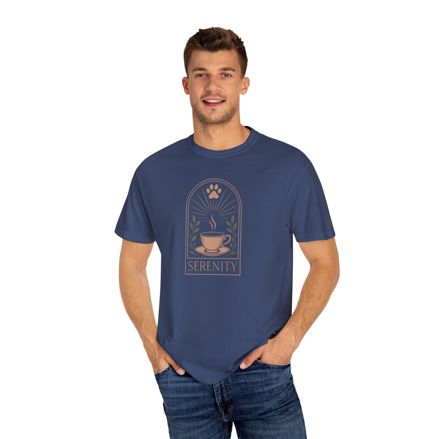 Serenity Coffee and Paws T-Shirt, Unisex Garment-Dyed Tee for Comfort, Perfect Gift for Pet Owners, Relaxation Apparel, Summer Casual [...]