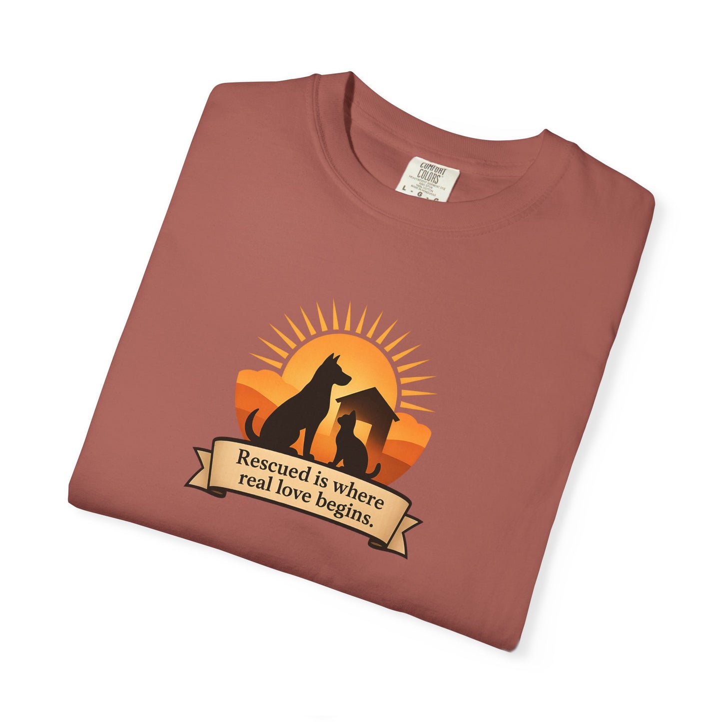Rescued Is Where Real Love Begins Unisex Garment-Dyed T-Shirt - Perfect for Outdoor Lovers, Hiking, Gifts, Nature Enthusiasts, Casual Wear