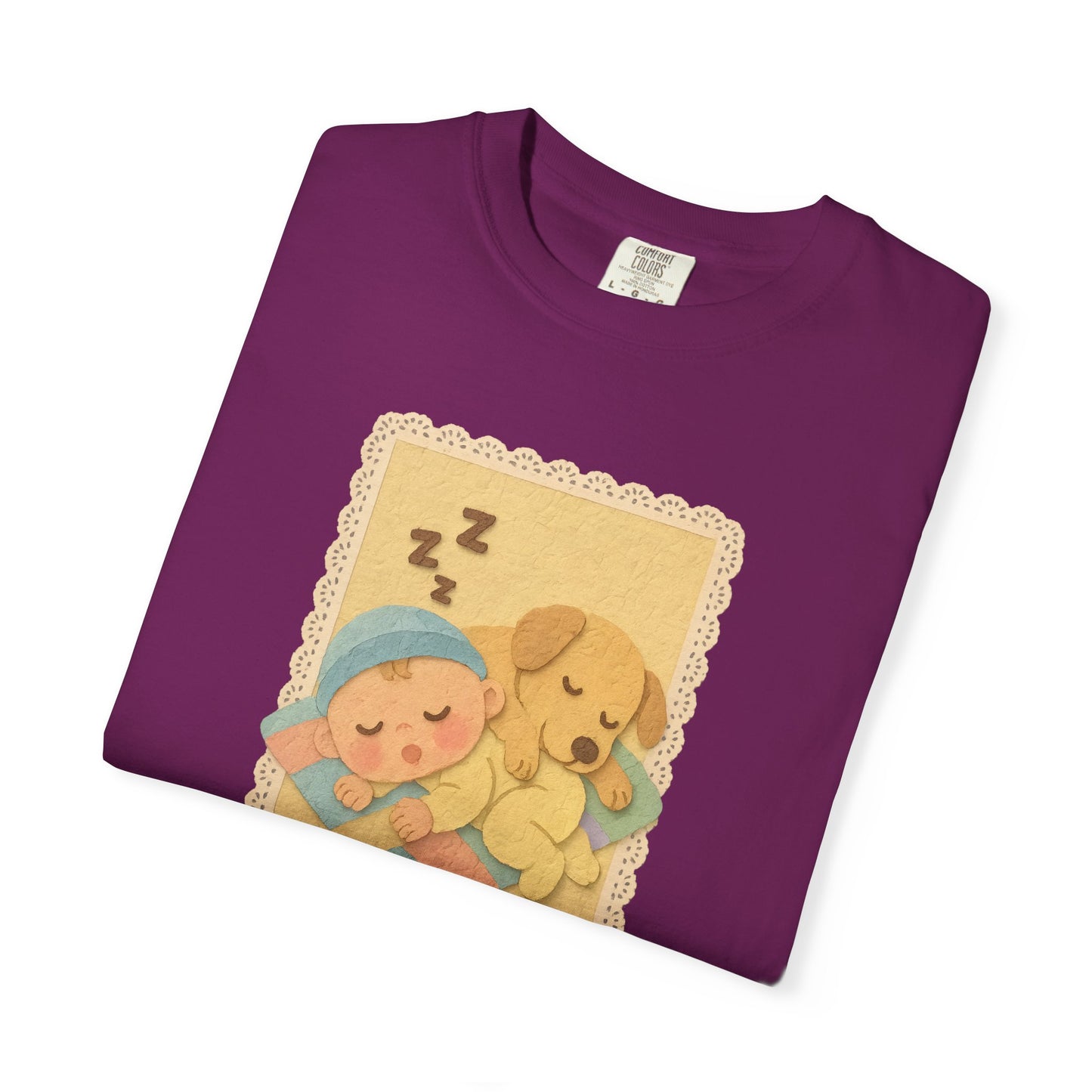 Cute Dreamy T-Shirt, Cartoon Sleepy Baby and Puppy Design, Cozy Gift for Kids, Fun Sleepwear, Nursery Decor, Pet Lover Gift