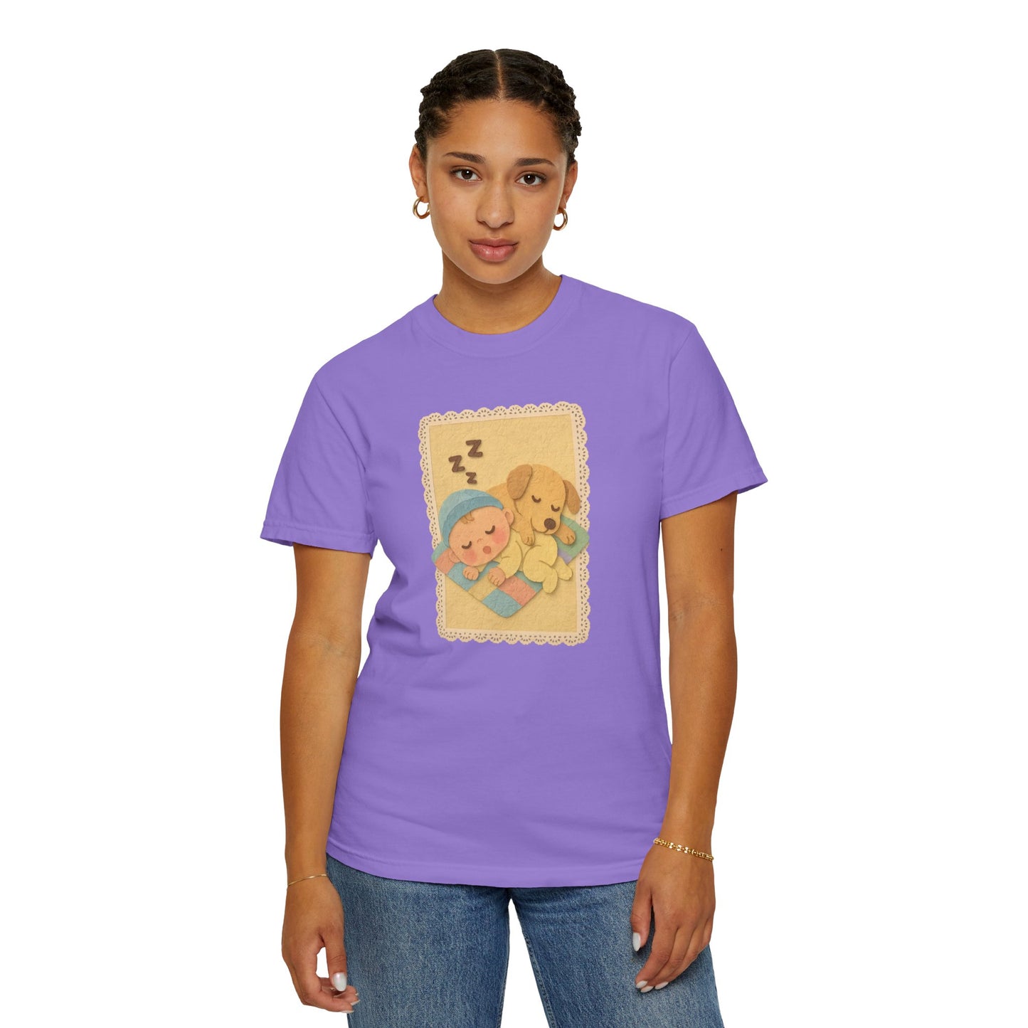 Cute Dreamy T-Shirt, Cartoon Sleepy Baby and Puppy Design, Cozy Gift for Kids, Fun Sleepwear, Nursery Decor, Pet Lover Gift