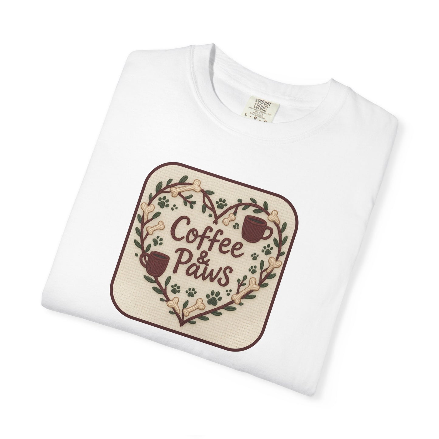 Coffee Paws Unisex Garment-Dyed T-shirt, Cute Coffee Lover Tee, Gift for Dog Owners, Nature-Inspired Shirt, Cozy Casual Wear