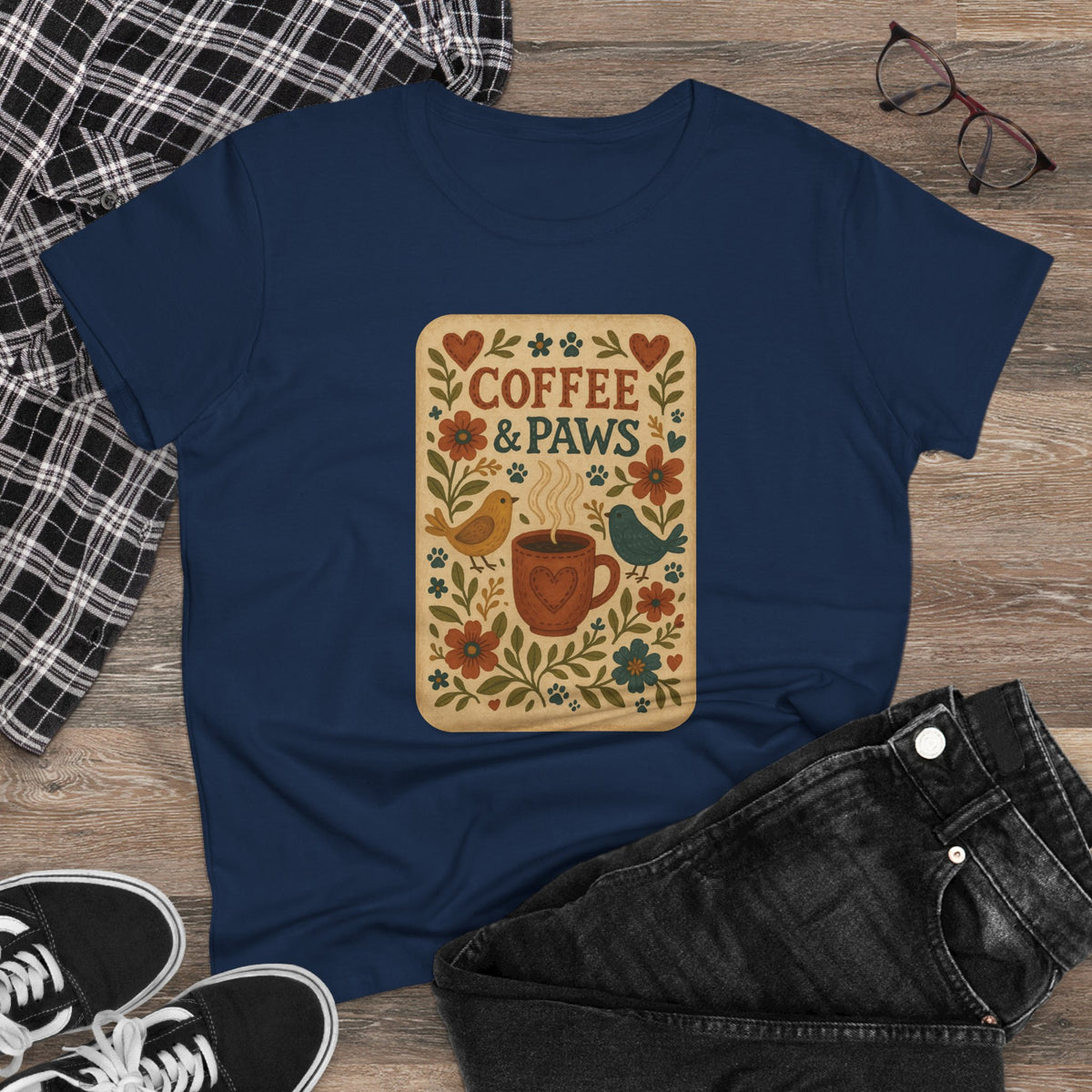 Coffee & Paws Women's Tee - Cozy Cotton Shirt for Pet Lovers