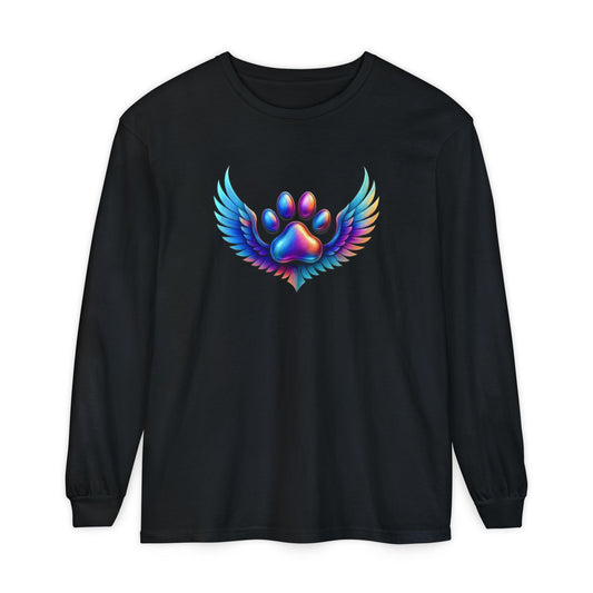 Colorful Paw Print Long Sleeve T-Shirt, Animal Lover Gift, Pet Memorial Tee, Winged Paw Shirt, Unisex Graphic Tee