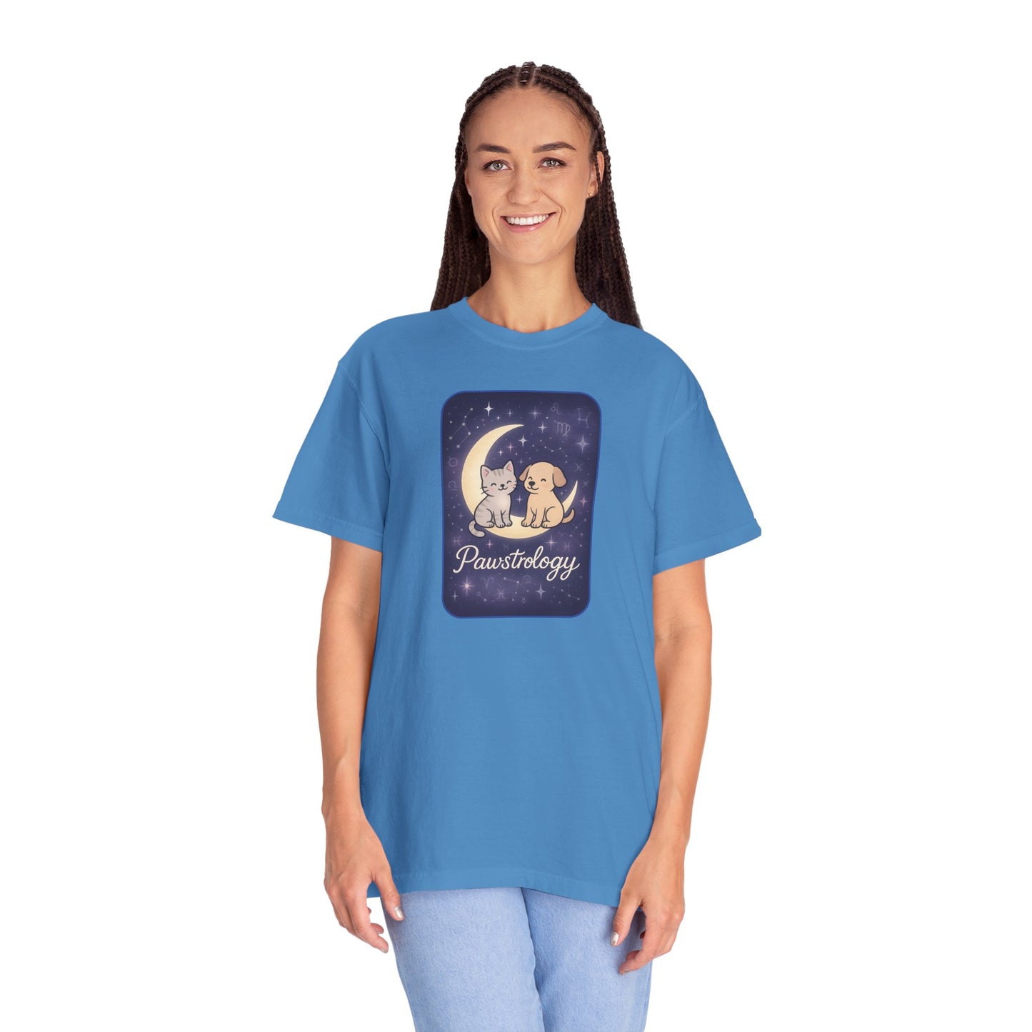 Pawstrology Graphic T-shirt, Cute Pet Astrology Tee, Unisex Animal Lover Shirt, Gifts for Cat Dog Owners, Celestial Pet Apparel