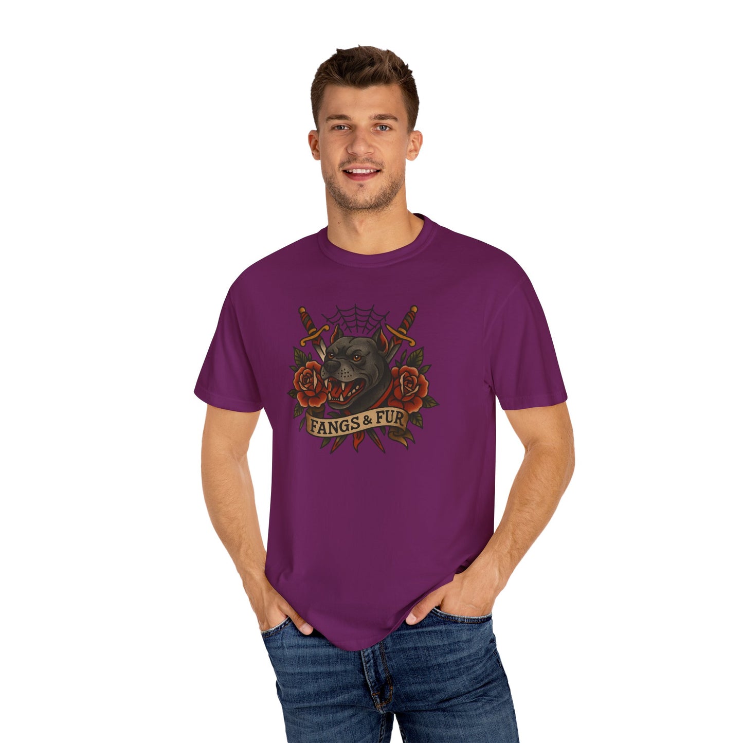 Fangs & Fur Unisex T-Shirt, Gothic Tee, Halloween Apparel, Alternative Fashion, Cat & Rose Design, Graphic T-Shirt