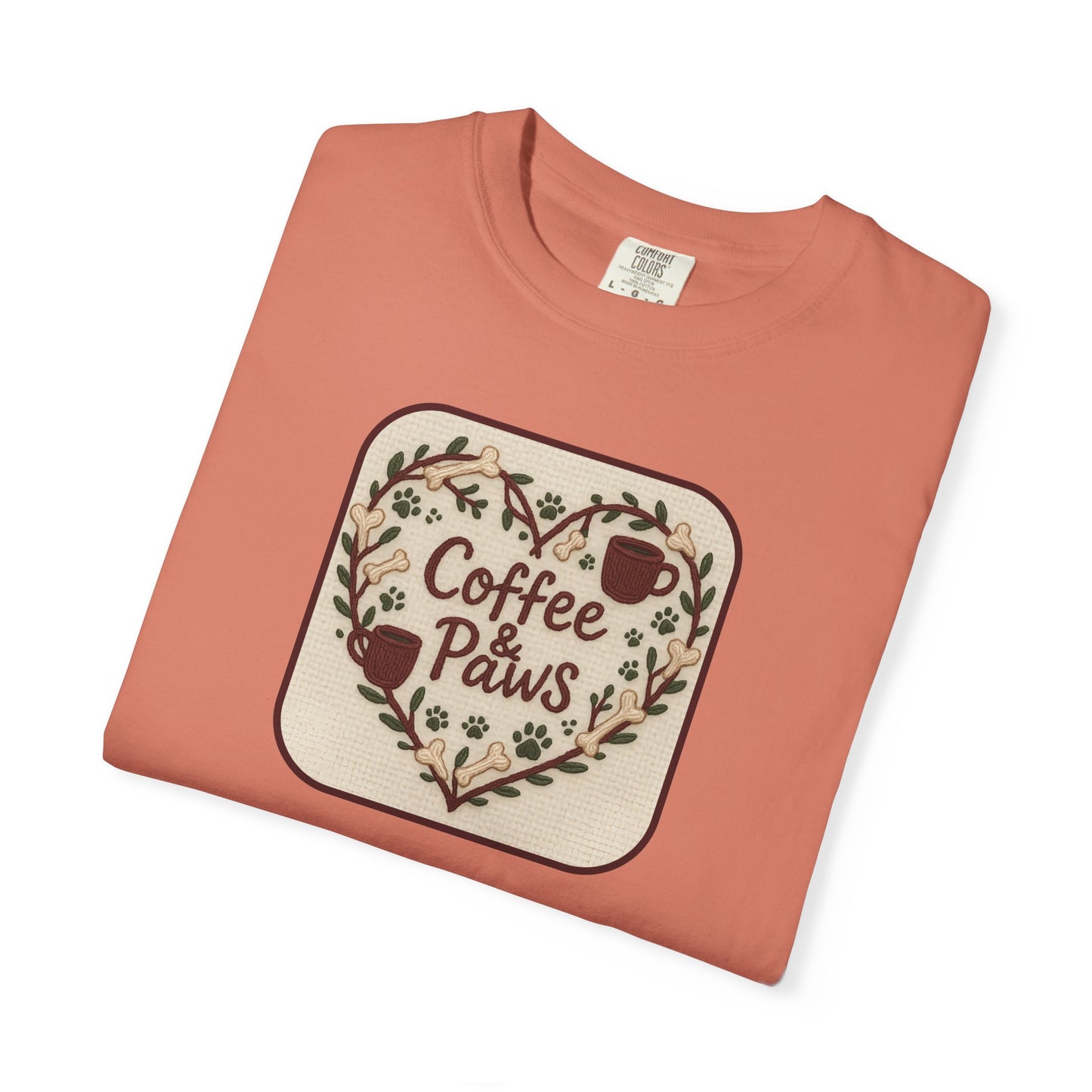 Coffee Paws Unisex Garment-Dyed T-shirt, Cute Coffee Lover Tee, Gift for Dog Owners, Nature-Inspired Shirt, Cozy Casual Wear