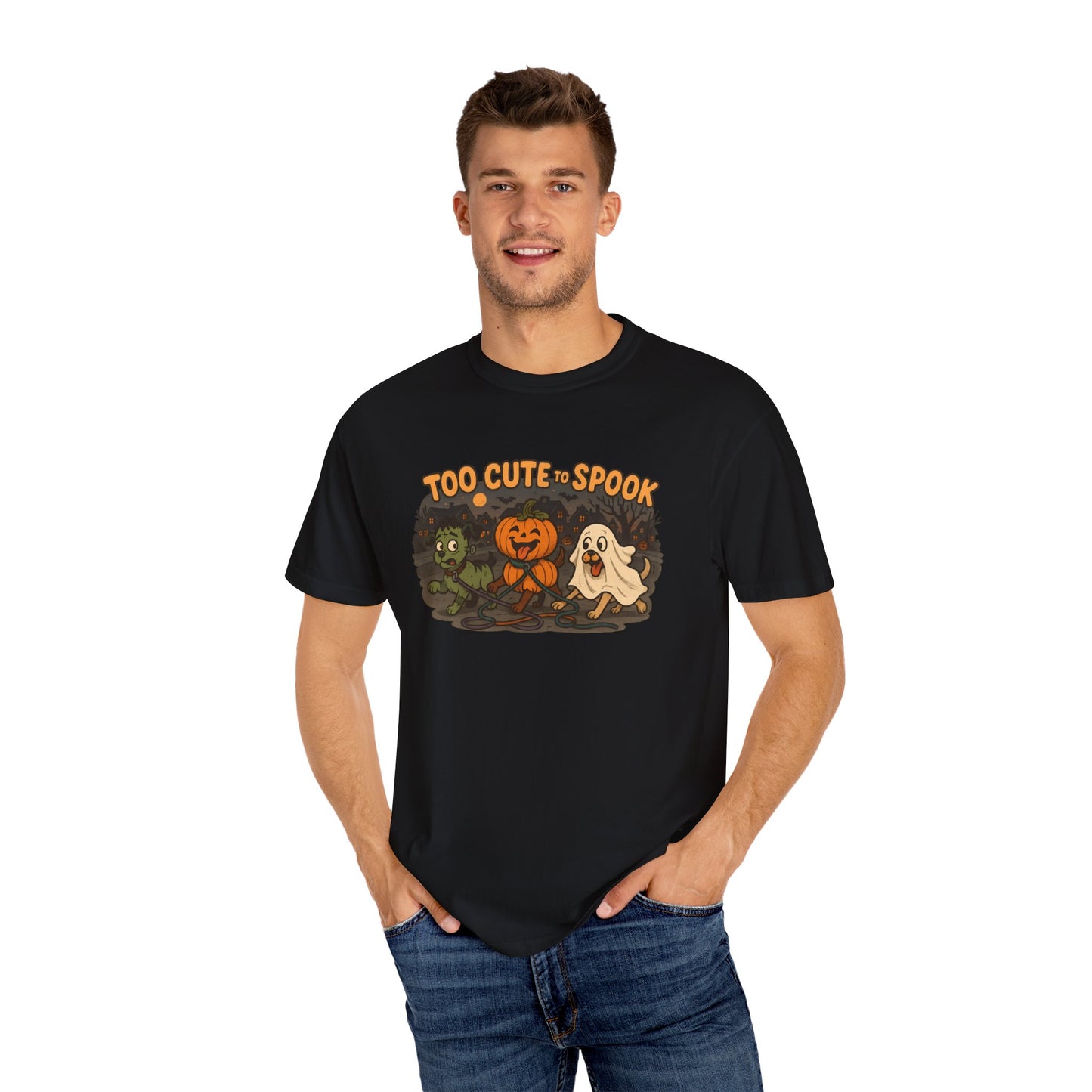 Halloween-Themed Unisex Garment-Dyed T-Shirt, Cute Spooky Tee for Fall, Perfect for Halloween Parties and Casual Wear