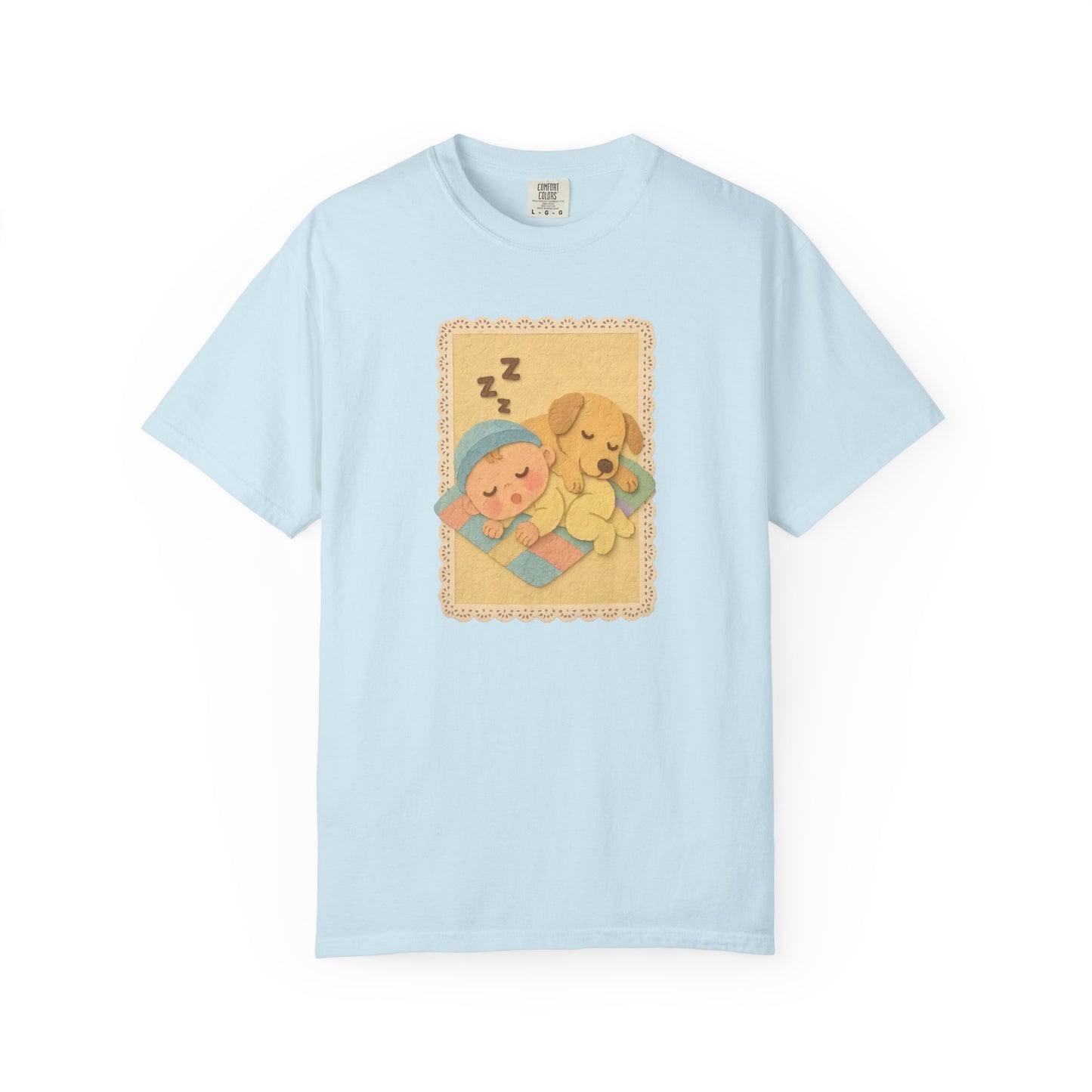 Cute Dreamy T-Shirt, Cartoon Sleepy Baby and Puppy Design, Cozy Gift for Kids, Fun Sleepwear, Nursery Decor, Pet Lover Gift