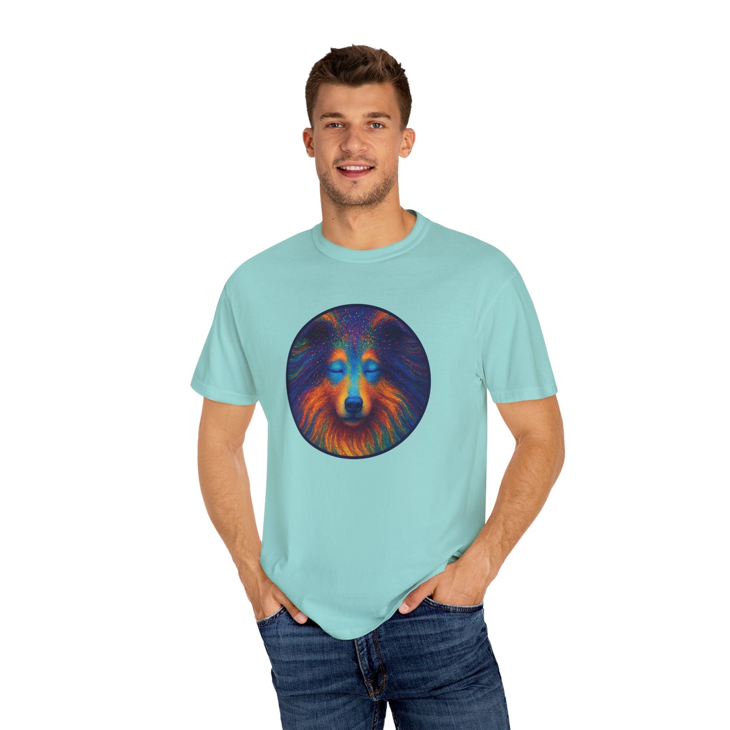 Vibrant Art T-Shirt, Psychedelic Collie Shirt, Unisex Tee, Unique Graphic Tee, Bohemian Style T-Shirt, Nature Lover Gift