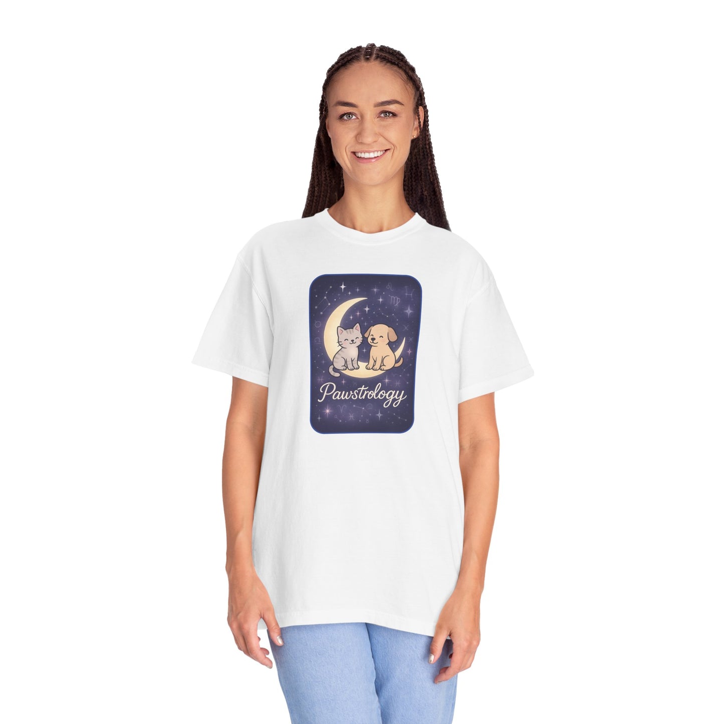 Pawstrology Graphic T-shirt, Cute Pet Astrology Tee, Unisex Animal Lover Shirt, Gifts for Cat Dog Owners, Celestial Pet Apparel