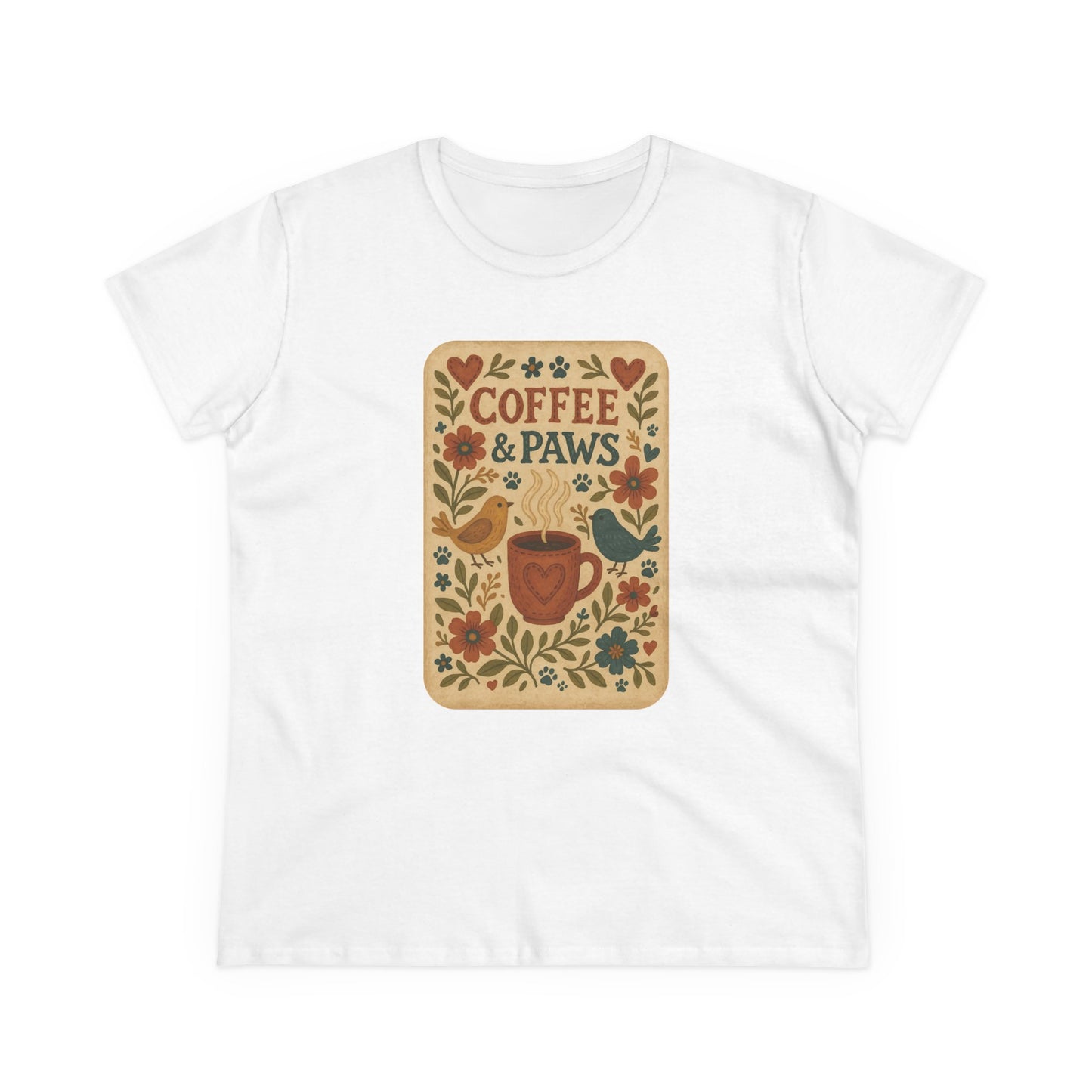 Coffee & Paws Women's Tee - Cozy Cotton Shirt for Pet Lovers, Casual Wear, Gift for Dog Owners, Dog Mom Merchandise, Animal Lover Tee