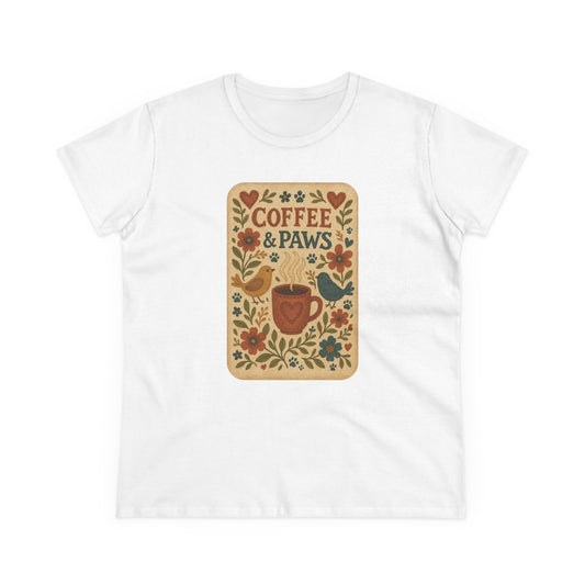 Coffee & Paws Women's Tee - Cozy Cotton Shirt for Pet Lovers, Casual Wear, Gift for Dog Owners, Dog Mom Merchandise, Animal Lover Tee