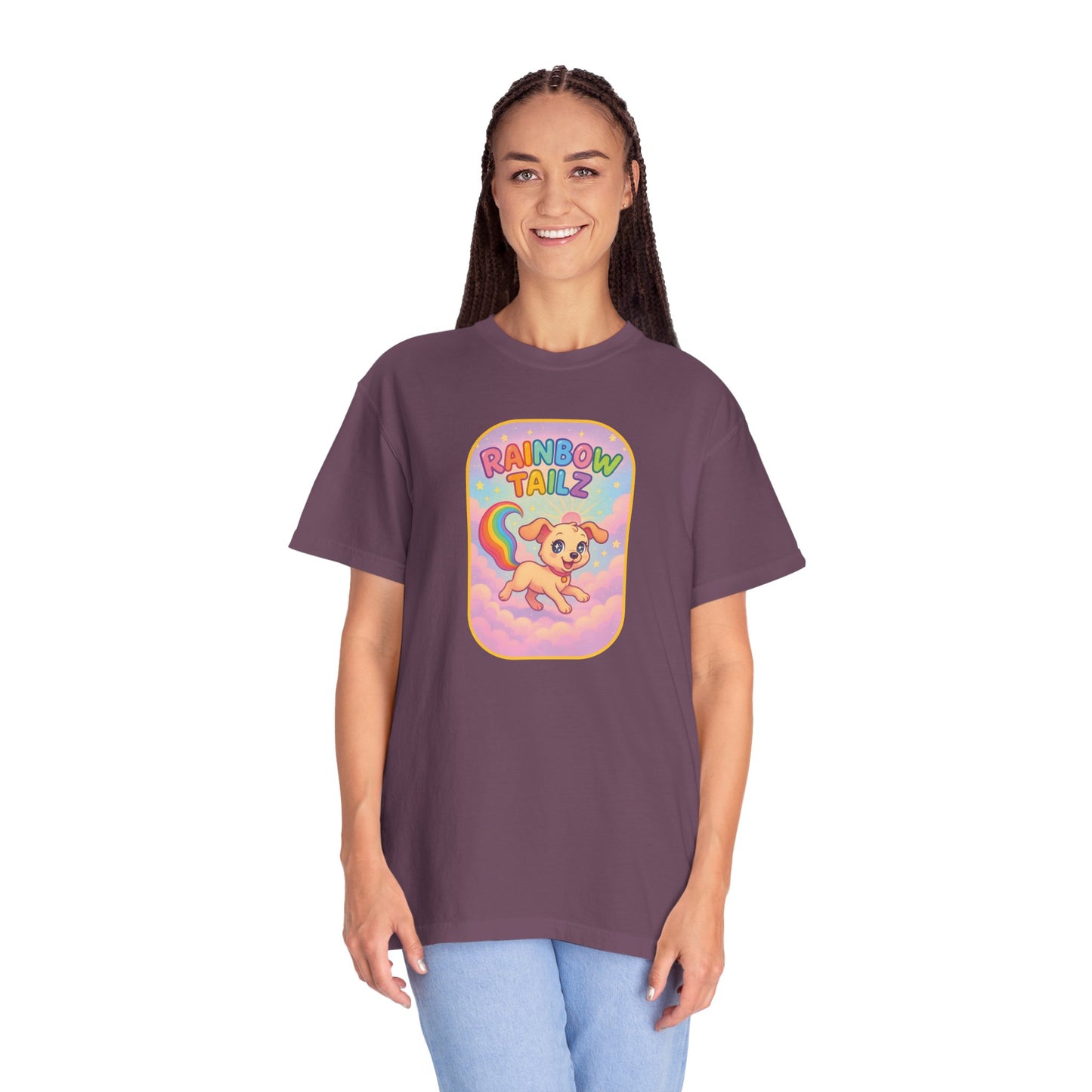 Cute Pet T-Shirt, Rainbow Tail Tee, Graphic Tee for Dog Lovers, Birthday Gift, Cozy Casual Wear, Mother's Day Gift