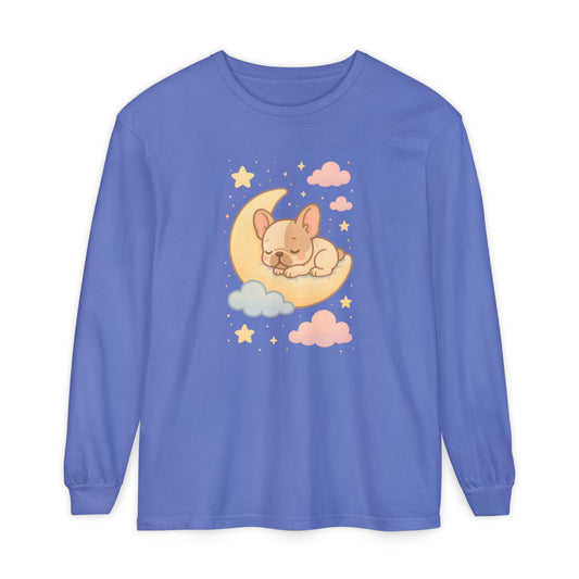 Cozy Dog-Themed Long Sleeve T-Shirt for Pet Lovers, Cute Sleepy Dog Shirt, Gift for Dog Moms, Relaxed Style Shirt, Perfect for Fall
