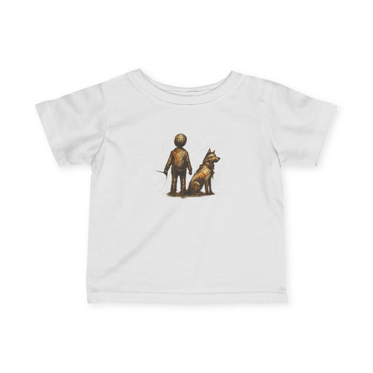 Infant Tee - Boy and his dog Artistic Sketch Drawing