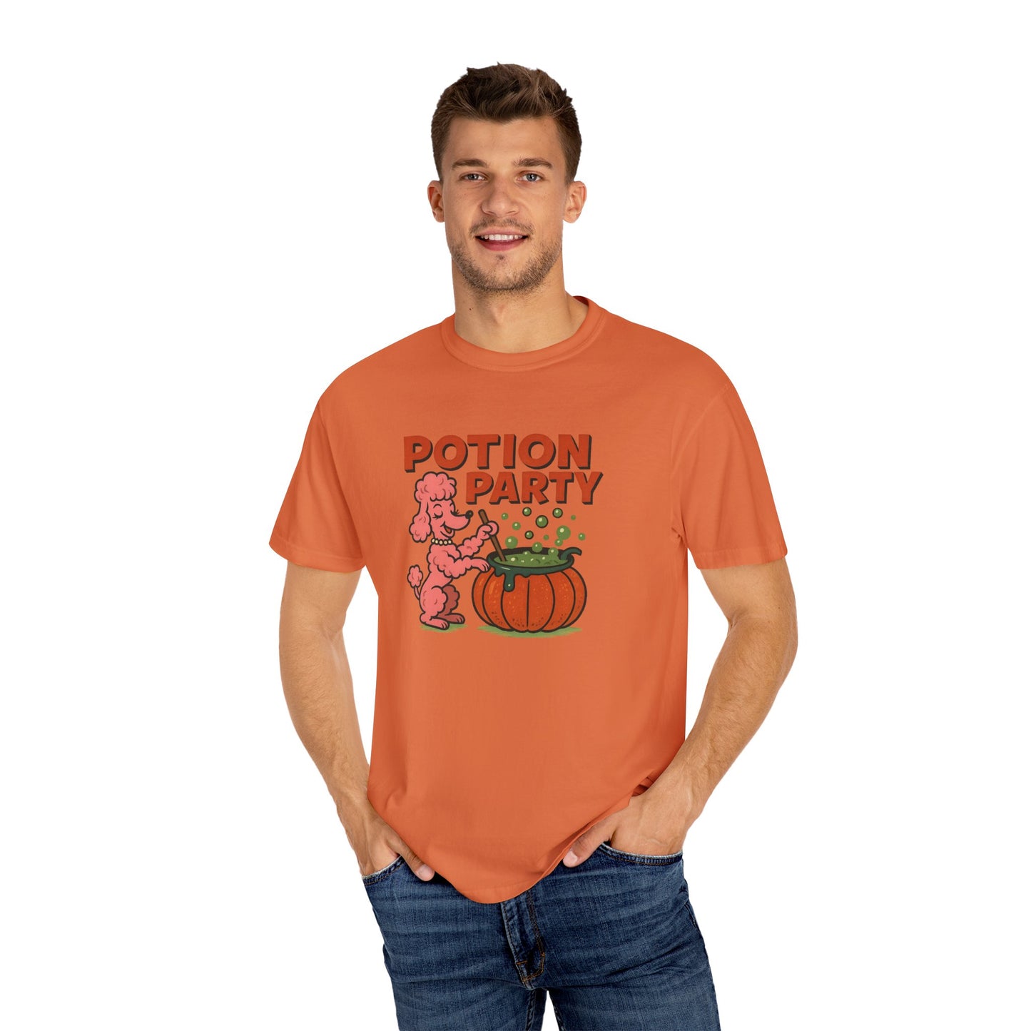 Potion Party Unisex Garment-Dyed T-Shirt | Fun Dog Design, Halloween Tee, Gift for Pet Lovers, Party Shirt, Cute Fall Top