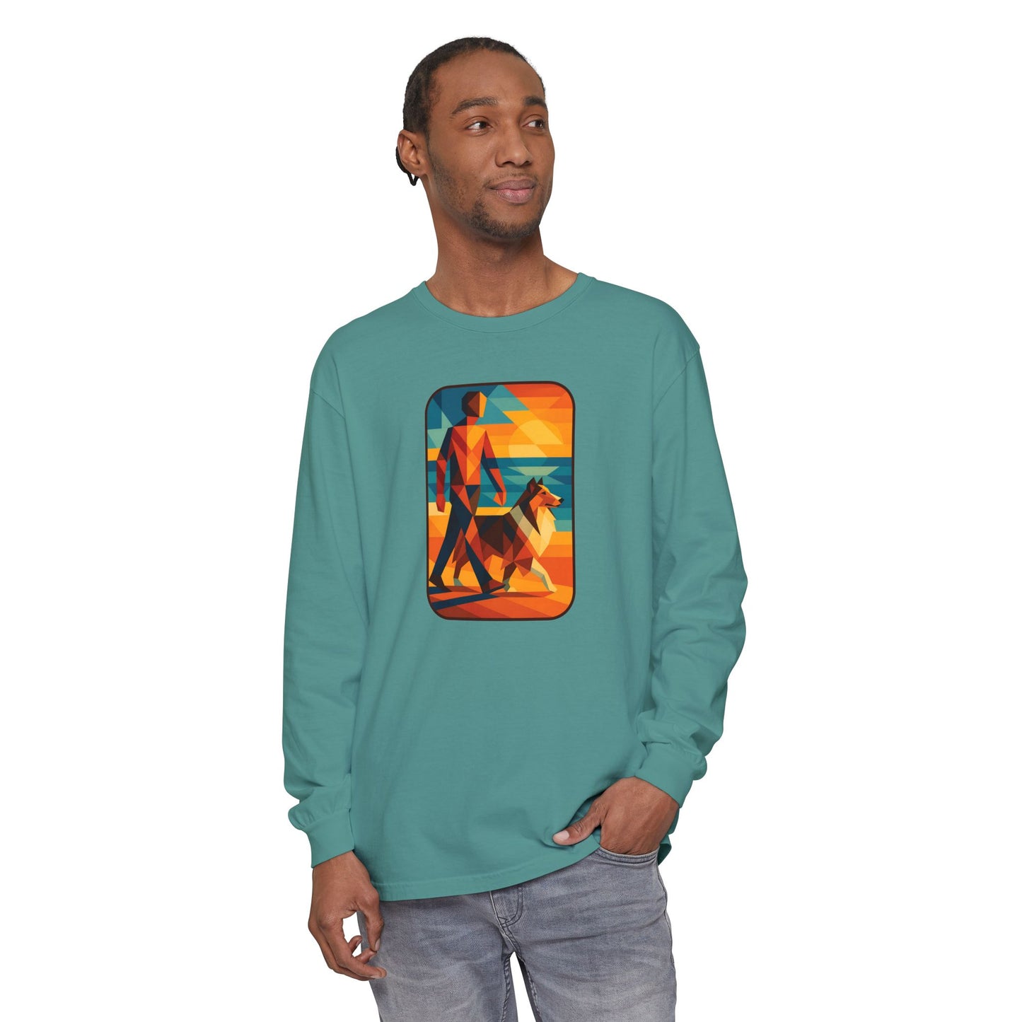 Vibrant Dog Walking Design, Unisex Shirt, Gift for Pet Lovers, Beach Vibe T-Shirt, Cozy Everyday Wear