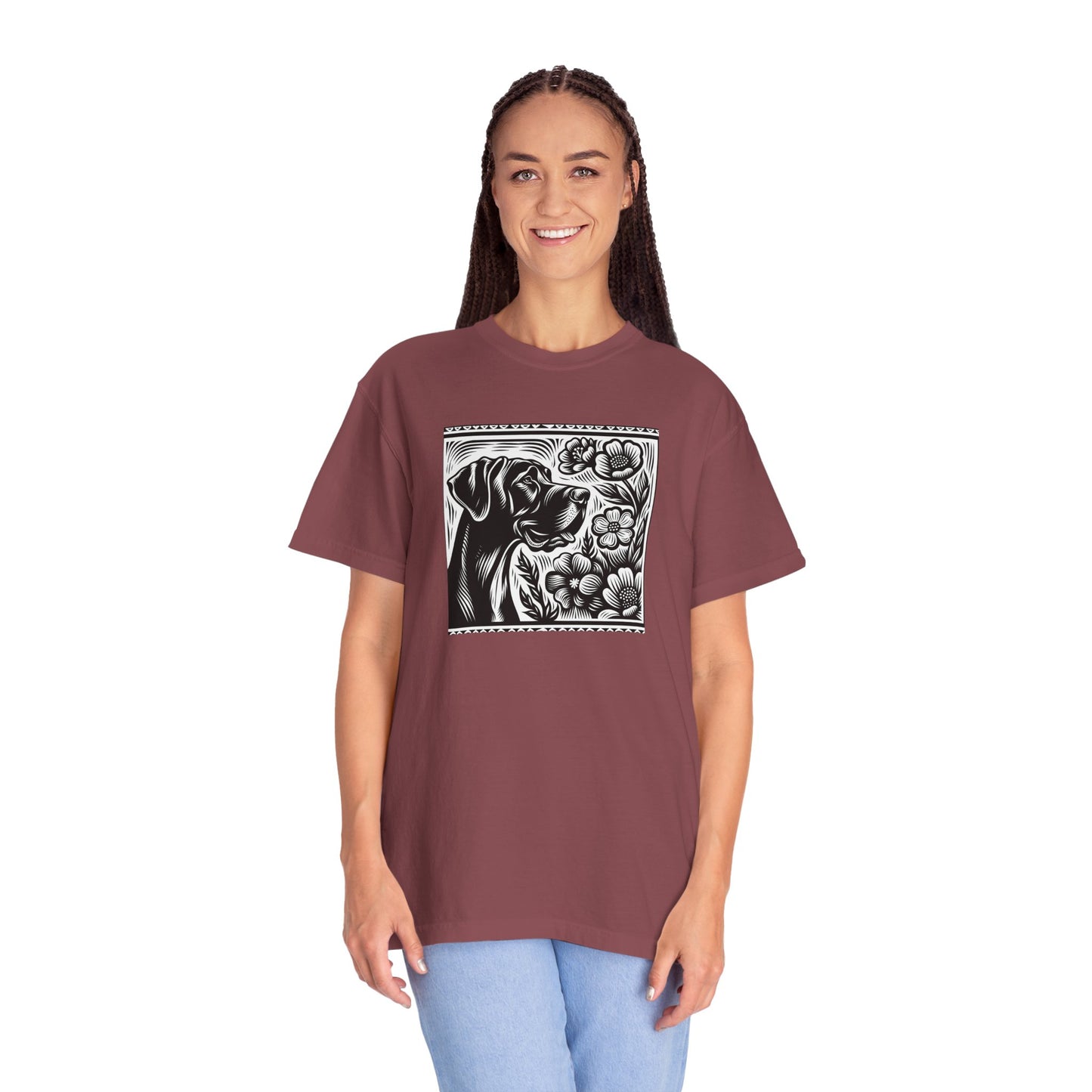 Great Dane Dog Lover's Floral Print T-Shirt | Unisex Garment-Dyed Tee