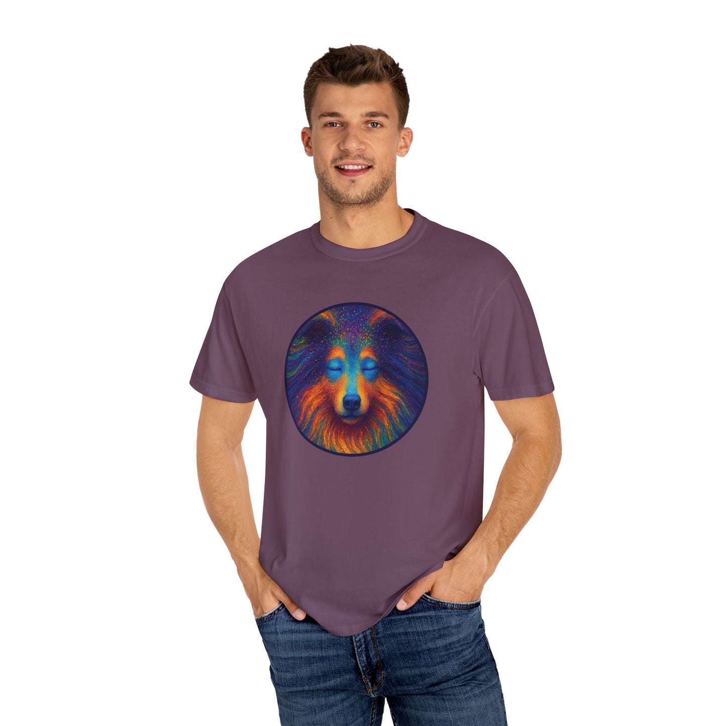 Vibrant Art T-Shirt, Psychedelic Collie Shirt, Unisex Tee, Unique Graphic Tee, Bohemian Style T-Shirt, Nature Lover Gift