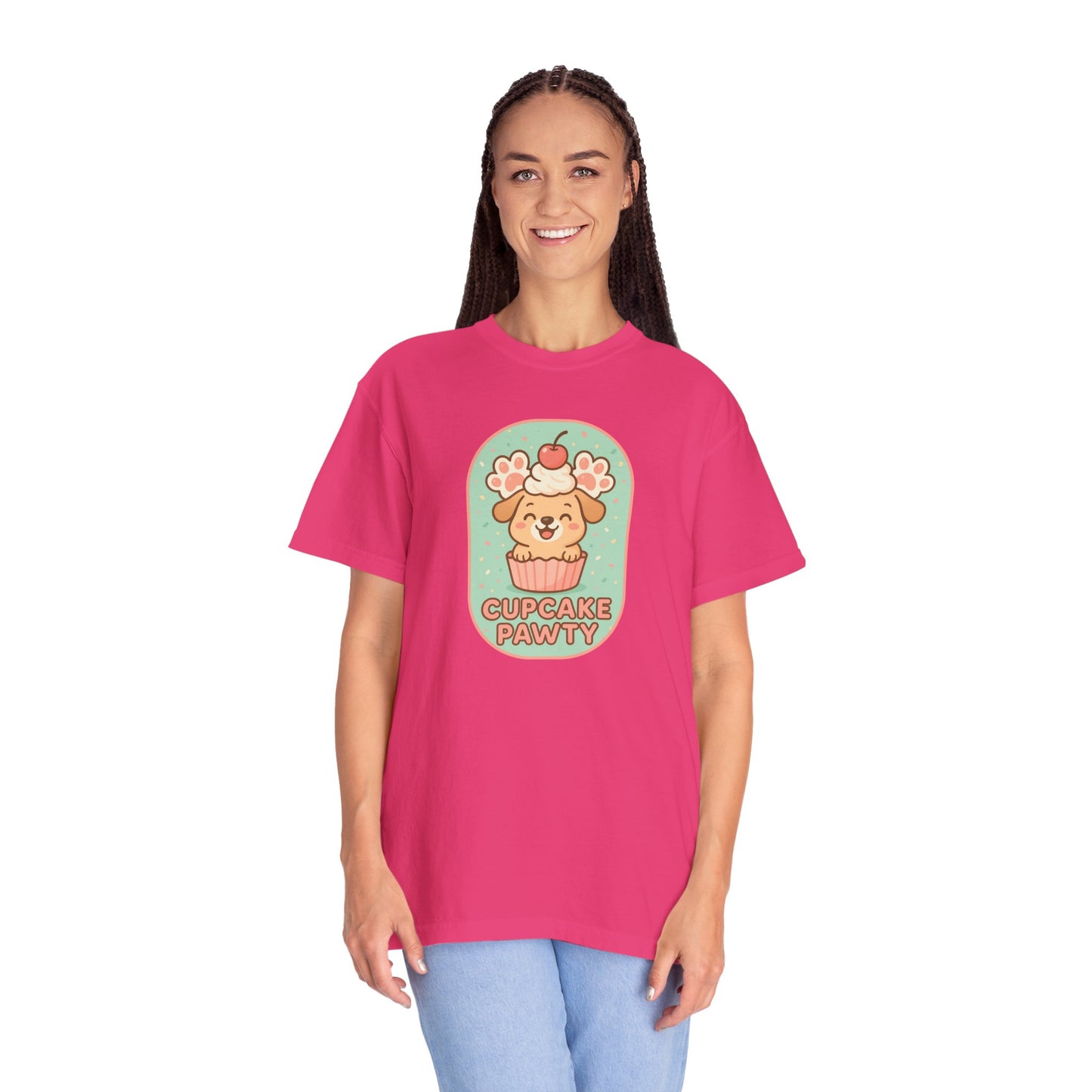 Cute Dog Cupcake Pawty Unisex T-shirt, Perfect for Animal Lovers, Pet Birthdays, Gifts, Casual Wear, Fun Gatherings, Dog Celebrations
