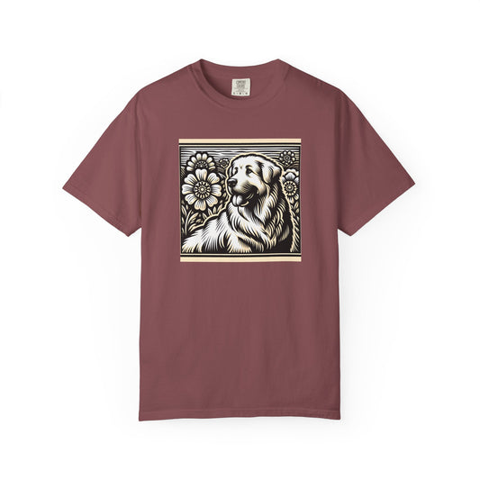Great Pyrenees - Unisex Dog Lover T-Shirt - Garment-Dyed Vintage Floral Design