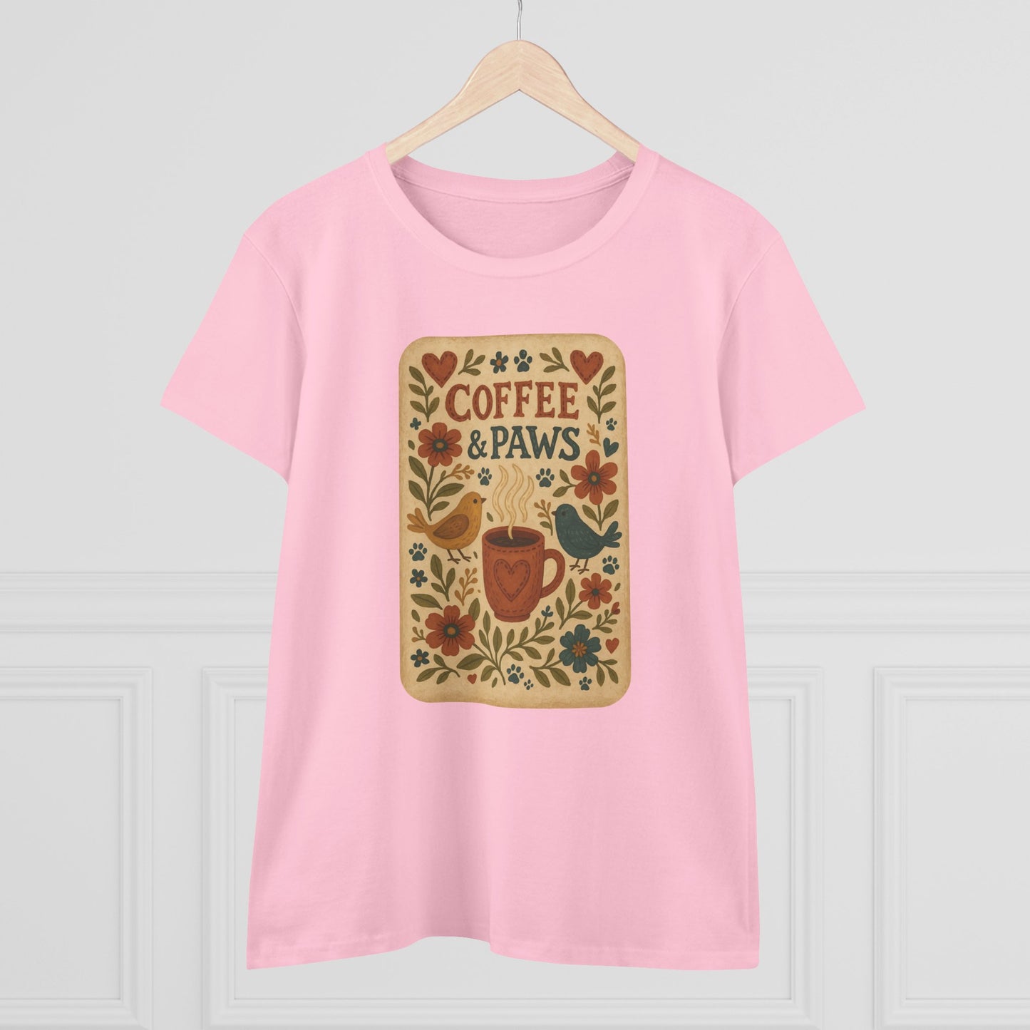 Coffee & Paws Women's Tee - Cozy Cotton Shirt for Pet Lovers, Casual Wear, Gift for Dog Owners, Dog Mom Merchandise, Animal Lover Tee