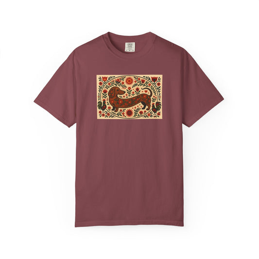 Artistic Garment-Dyed Unisex T-Shirt - Handcrafted Floral Design