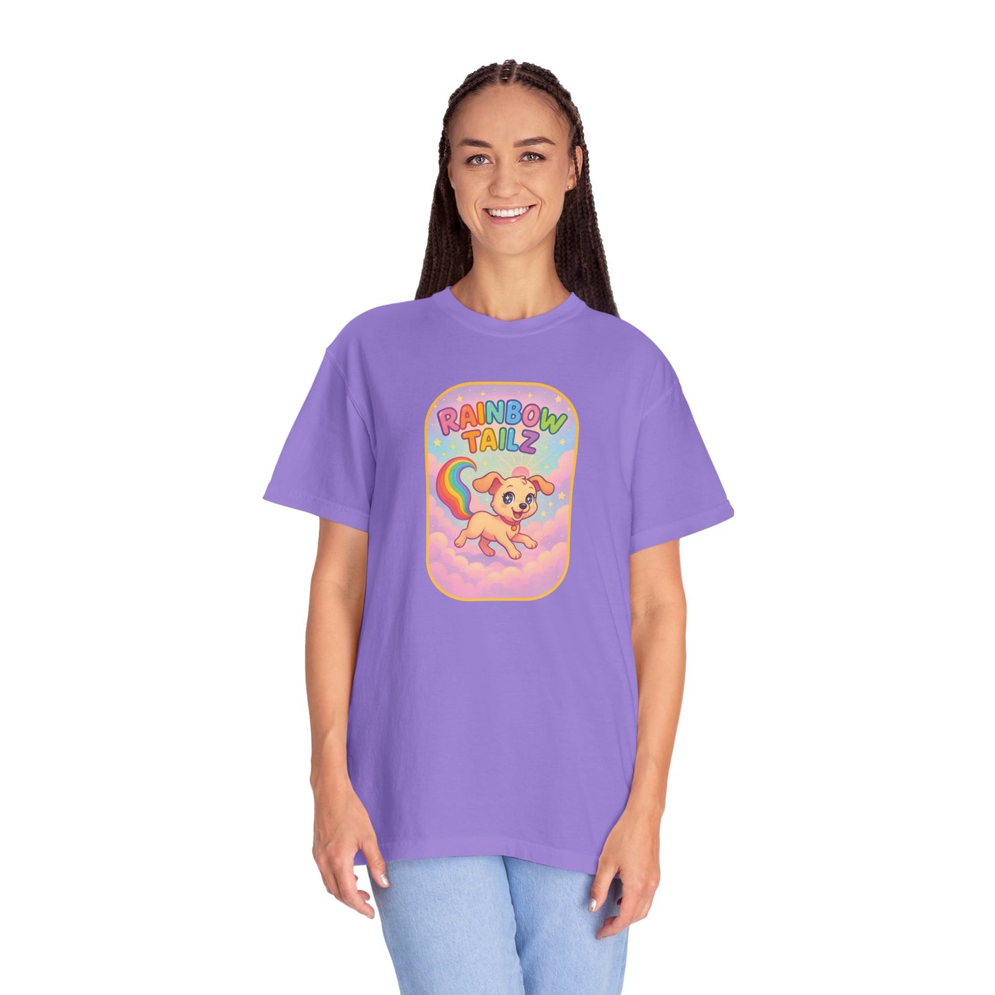 Cute Pet T-Shirt, Rainbow Tail Tee, Graphic Tee for Dog Lovers, Birthday Gift, Cozy Casual Wear, Mother's Day Gift