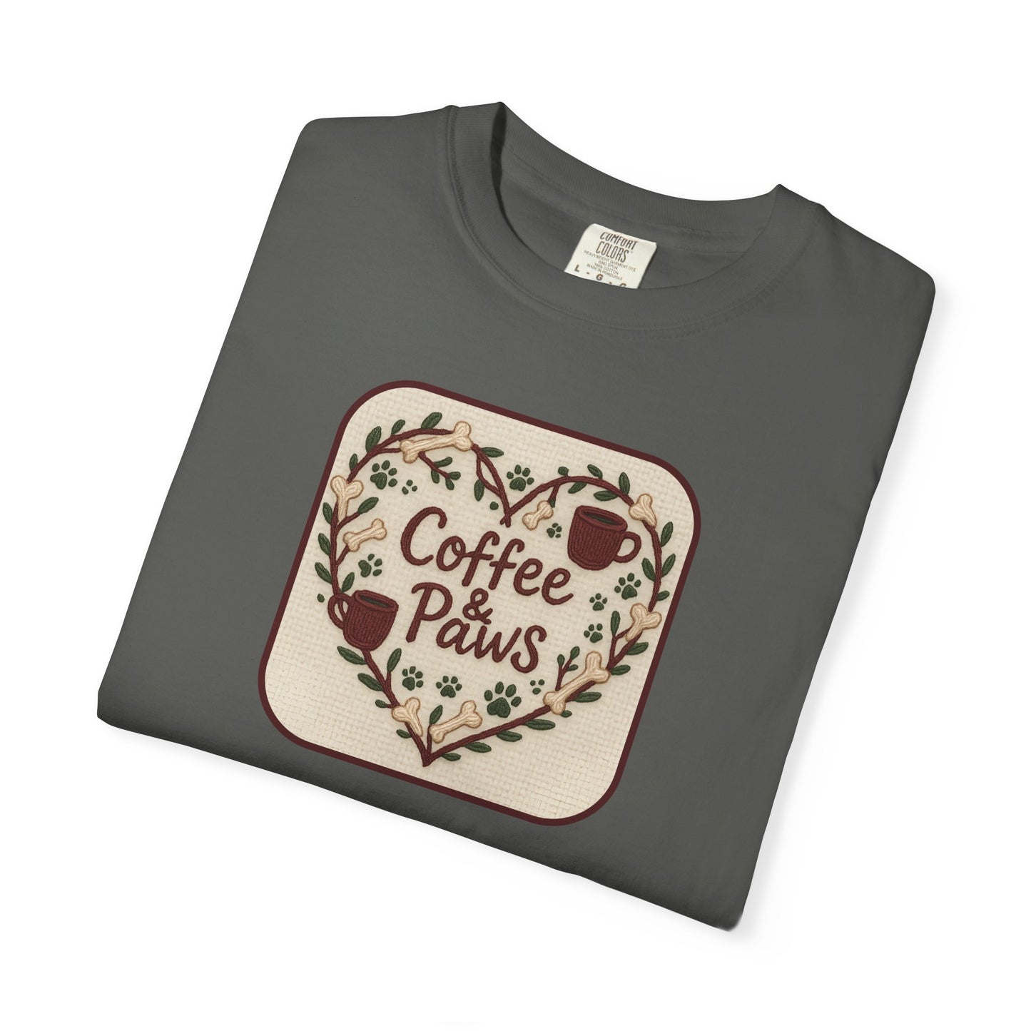 Coffee Paws Unisex Garment-Dyed T-shirt, Cute Coffee Lover Tee, Gift for Dog Owners, Nature-Inspired Shirt, Cozy Casual Wear