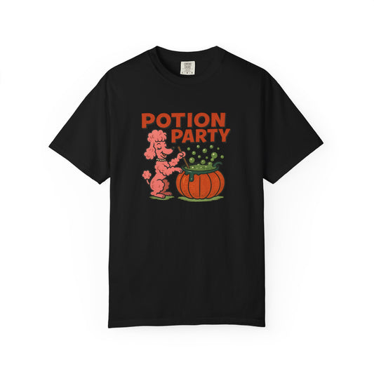 Potion Party Unisex Garment-Dyed T-Shirt | Fun Dog Design, Halloween Tee, Gift for Pet Lovers, Party Shirt, Cute Fall Top