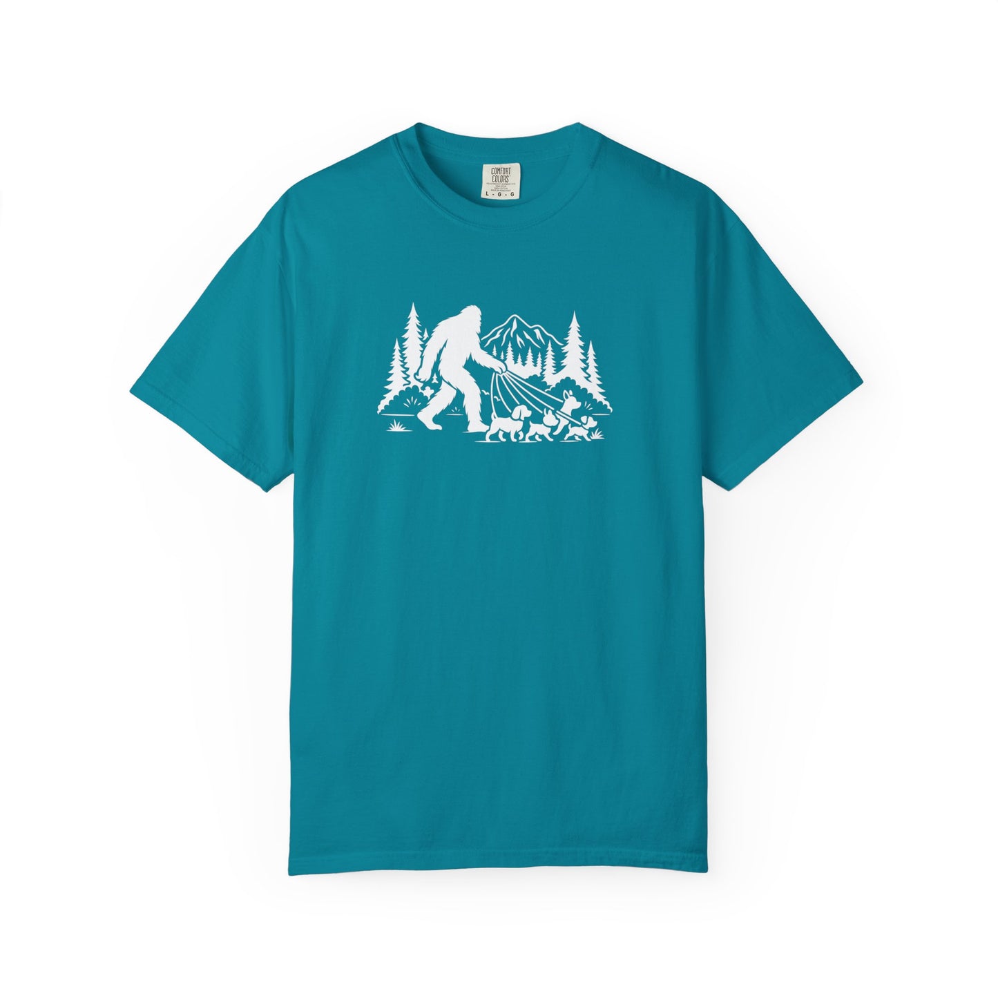 Bigfoot dog walk T-Shirt with Outdoor Adventure Design