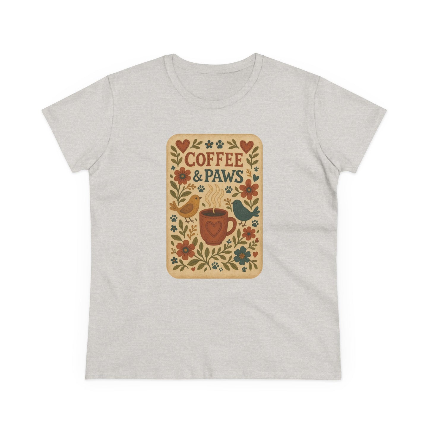 Coffee & Paws Women's Tee - Cozy Cotton Shirt for Pet Lovers, Casual Wear, Gift for Dog Owners, Dog Mom Merchandise, Animal Lover Tee