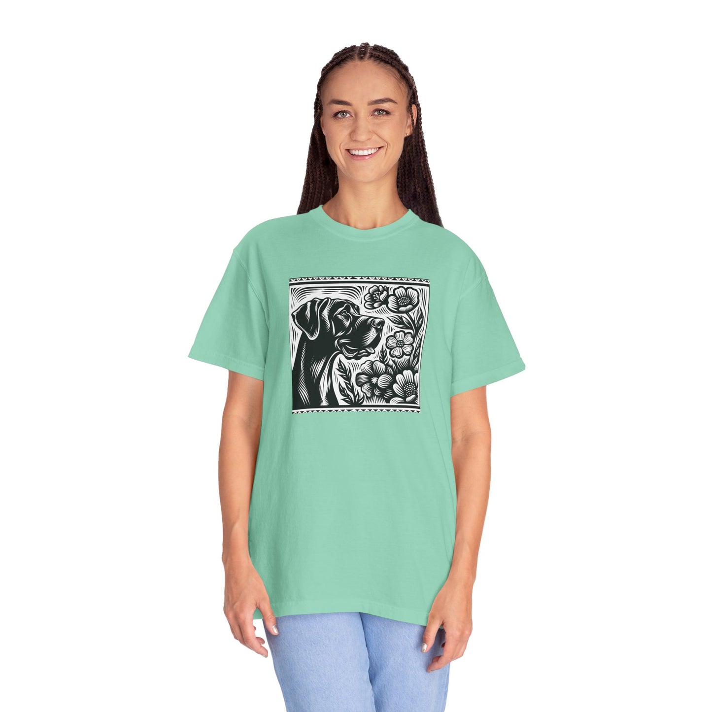 Great Dane Dog Lover's Floral Print T-Shirt | Unisex Garment-Dyed Tee