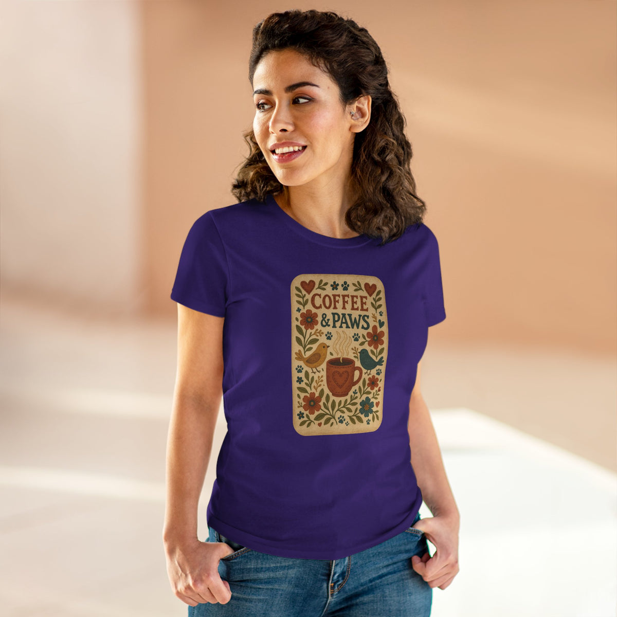 Coffee & Paws Women's Tee - Cozy Cotton Shirt for Pet Lovers