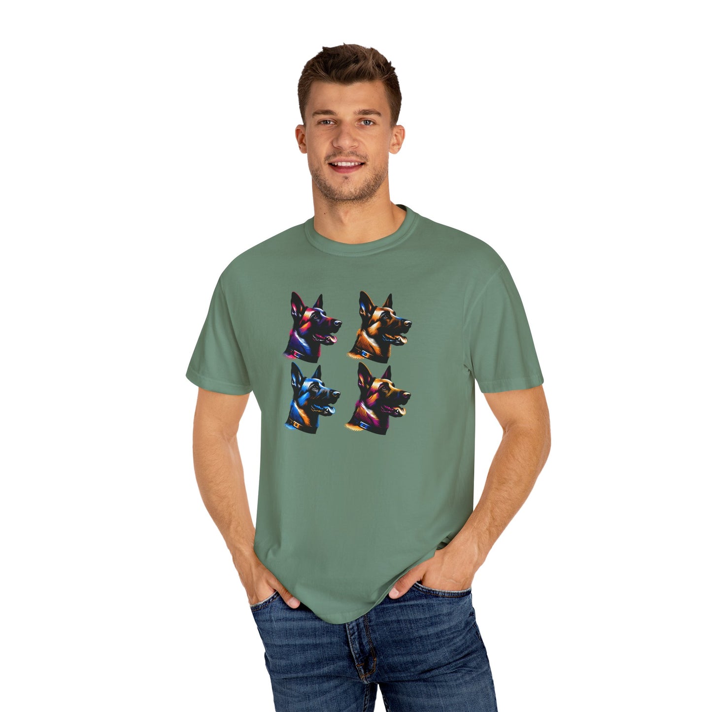 Colorful Belgium Malinois Portrait Unisex Garment-Dyed T-Shirt