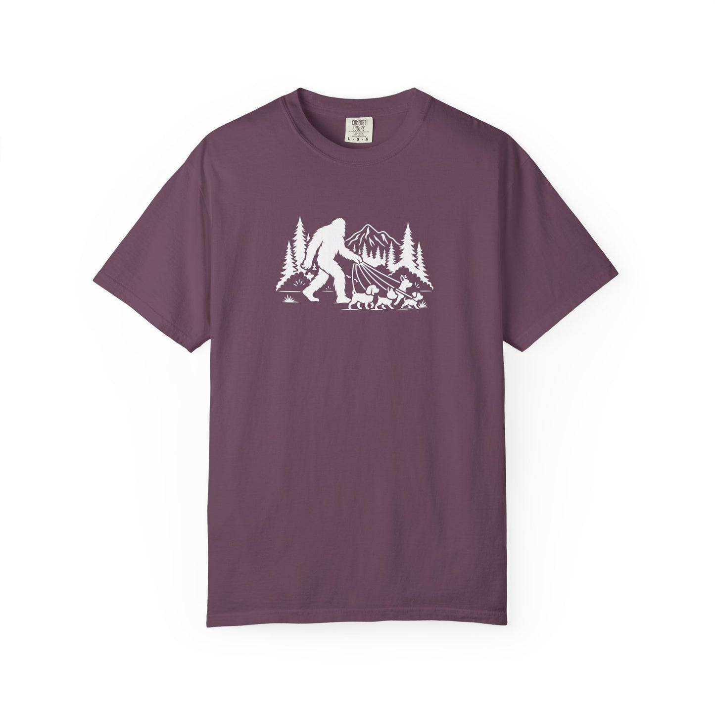 Bigfoot dog walk T-Shirt with Outdoor Adventure Design